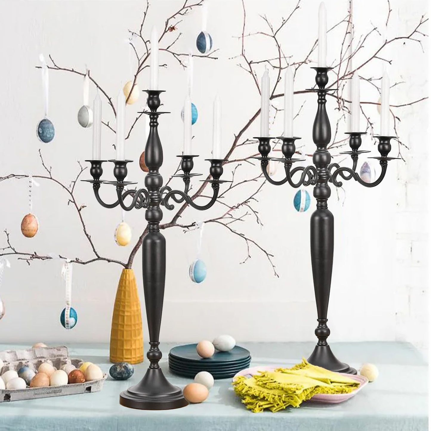 VINCIGANT Candle Holder for Table Centerpiece Wedding,5 Arms Black Candelabra for Pillar Candles,28.54 inch Tall Candlestick Holders for Party Return Gift 0.75inch Taper Candles Diameter