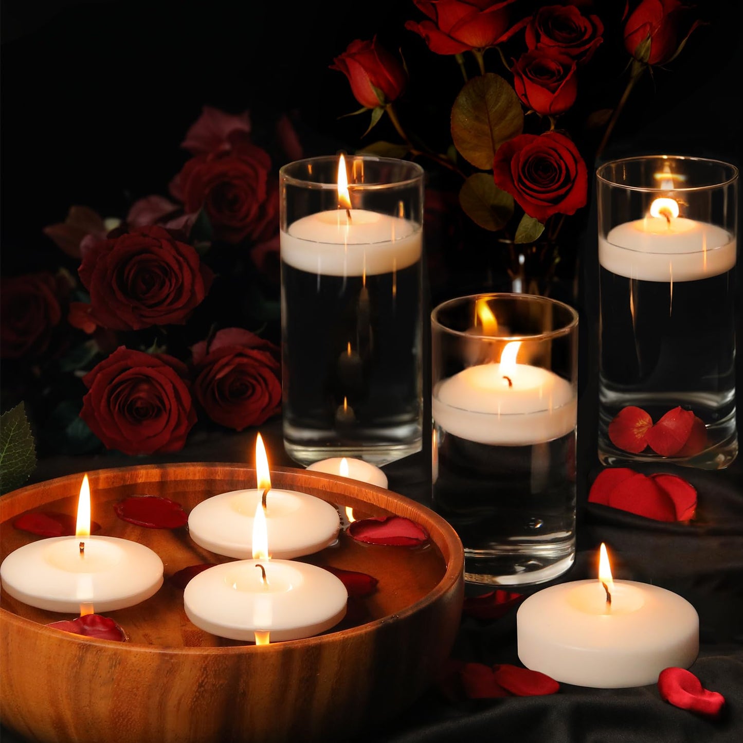 GINITIRI 3 inch White Floating Candles, 48 Pack Unscented Floating Candle,8-9 Hours Burning Floating Candles for Centerpieces, 3“ Water Candles for Cylinder Vases, Wedding, Party