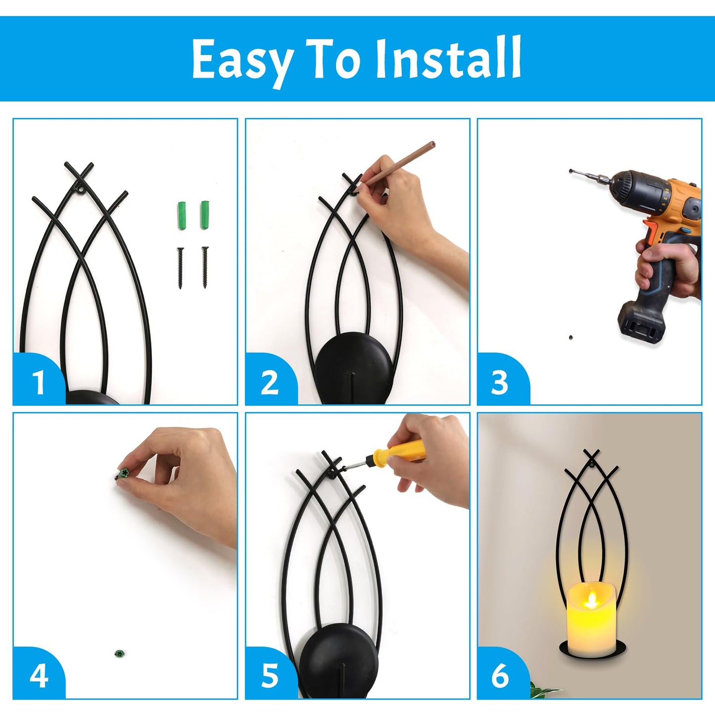 SNAIL GARDEN Wall Candle Sconces Holder Set of 2, Flame-Like Wall Decor Sconces Decorative Wall Sconces for Candles, Wall Mounted Candle Holder for Living Room Bedroom Dining Room Wall Decorations