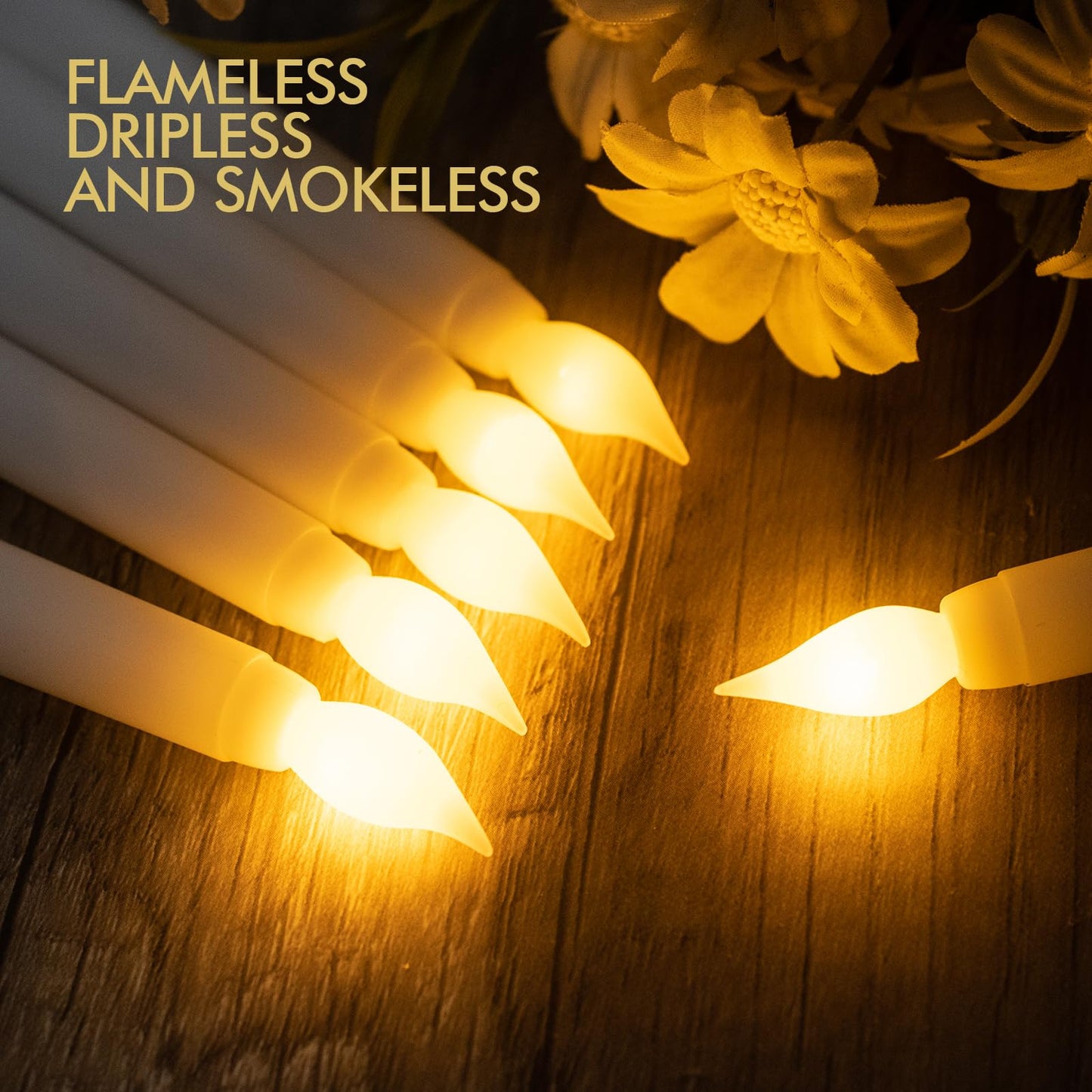 Bazayona 48pcs Flameless Flickering LED Taper Candles Bulk Battery Operated Candles for Christmas Halloween Birthday Wedding Party, (Ivory, 11 inch, 48pcs)