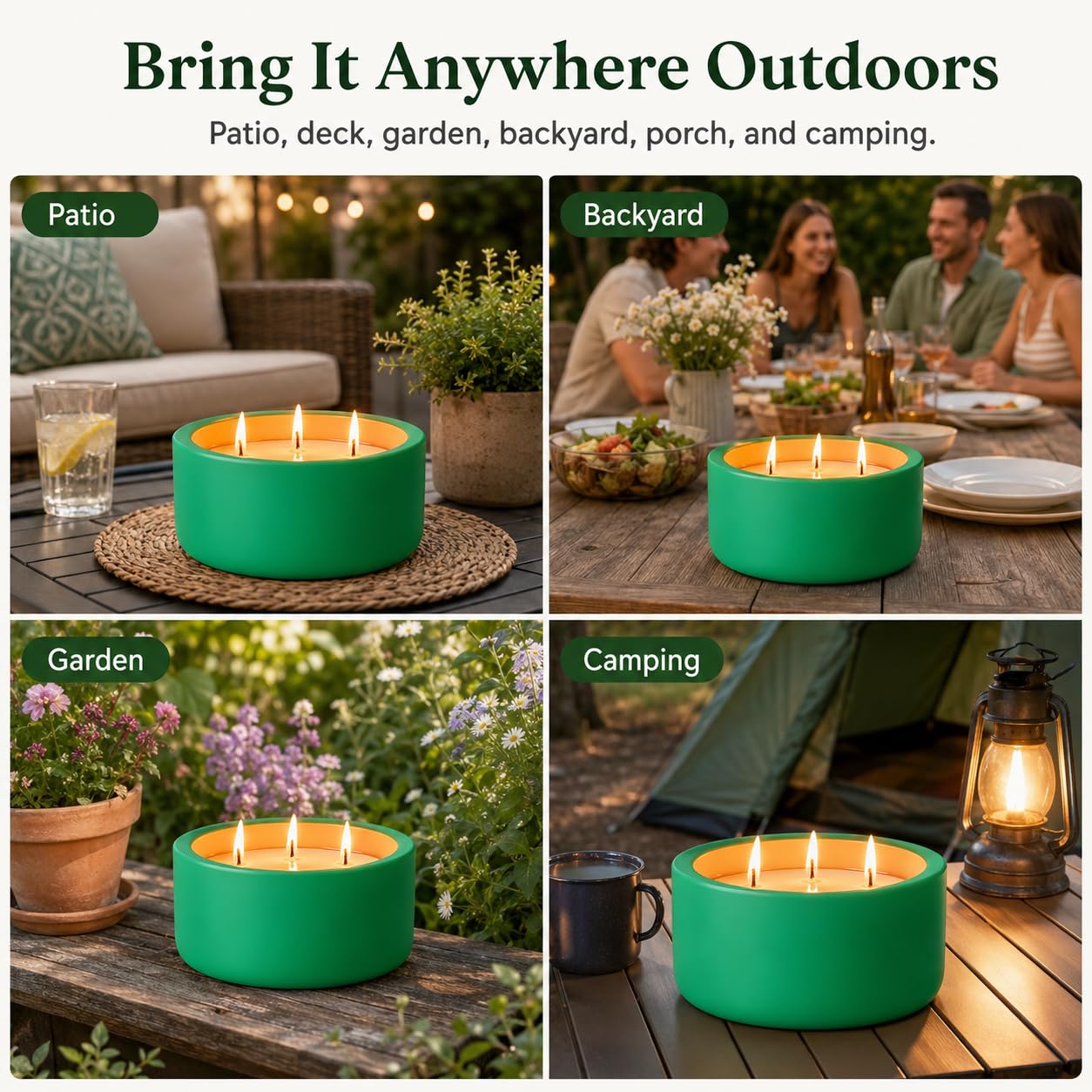Viyffo 20oz Large Citronella Candles Outdoor, 3 Wick Citronella Candle, Non Toxic Soy Candles, Matte Green Ceramic Jar, Outdoor Candle for Patio, Porch, Backyard, Deck, Garden & Camping, Summer Decor