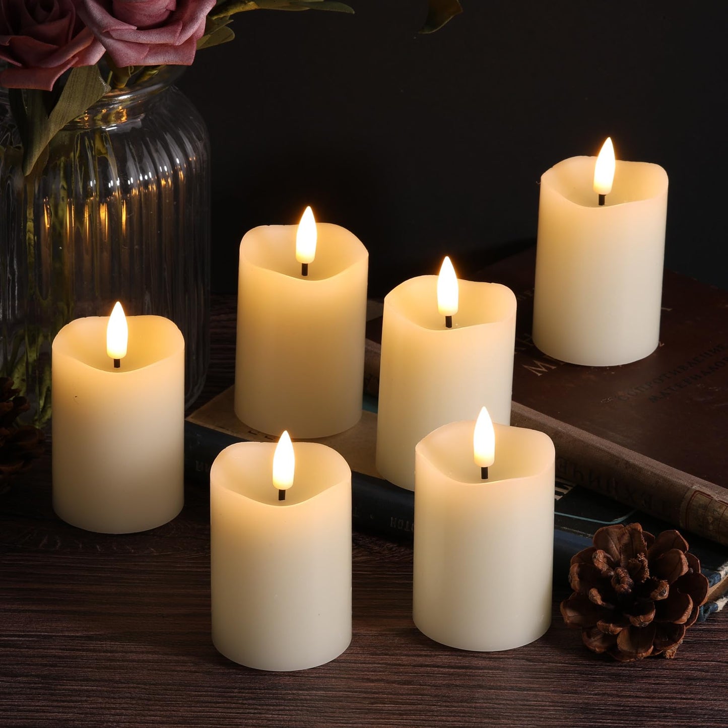 Eywamage Ivory Flameless Votive Candles with Timer Batteries, 2x3 inch Small LED Pillar Candles Flickering Set of 6