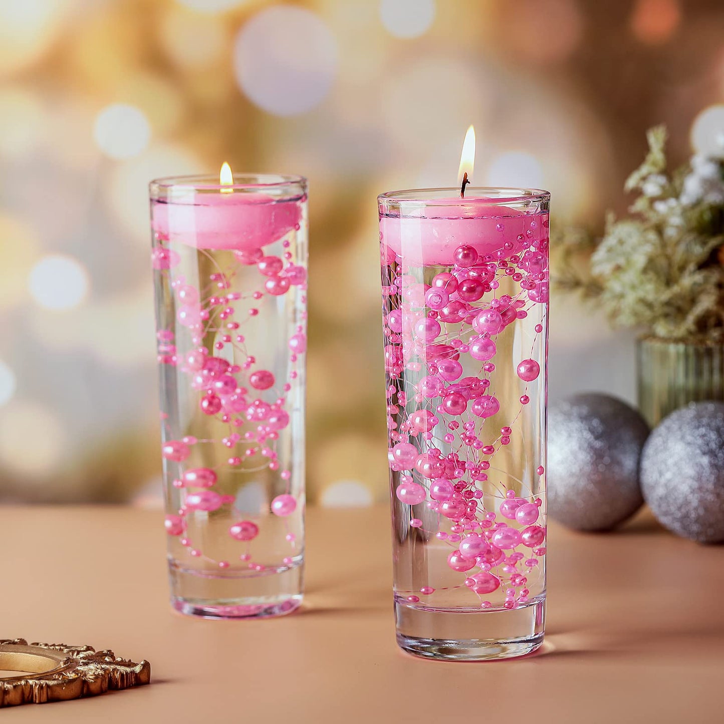 Nuanchu 12 Pieces 1. 65 Inch Floating Candles for Wedding Centerpiece, Small Unscented Floating Round Tealights Metallic Smooth Wax Disc Candles for Graduation Dinner Home Decor(Pink)