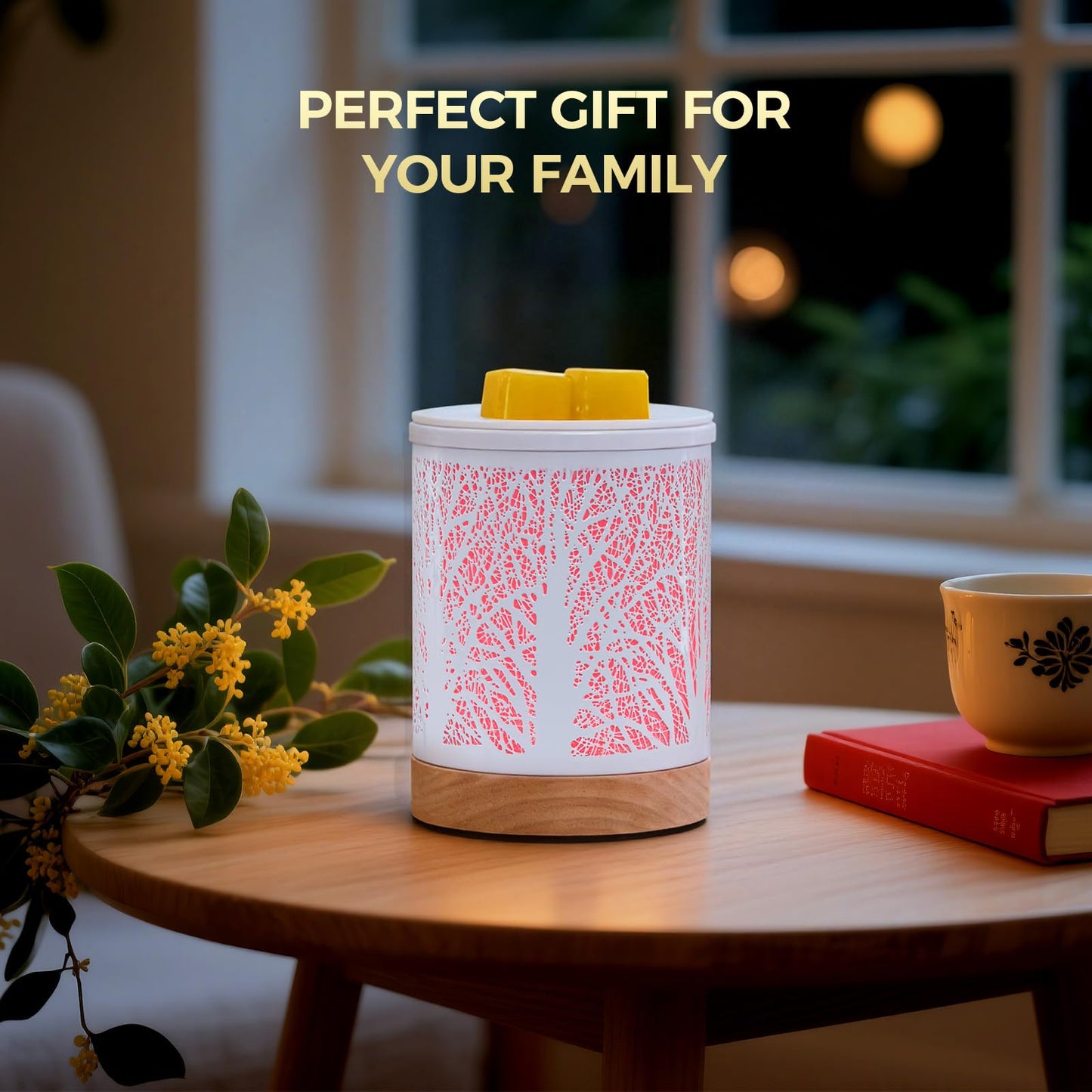 Enaroma Fragrance Wax Melts Warmer with 7 Colors LED Changing Light Scent Oil Candle Warmer for Home Office-White Wooden Tree