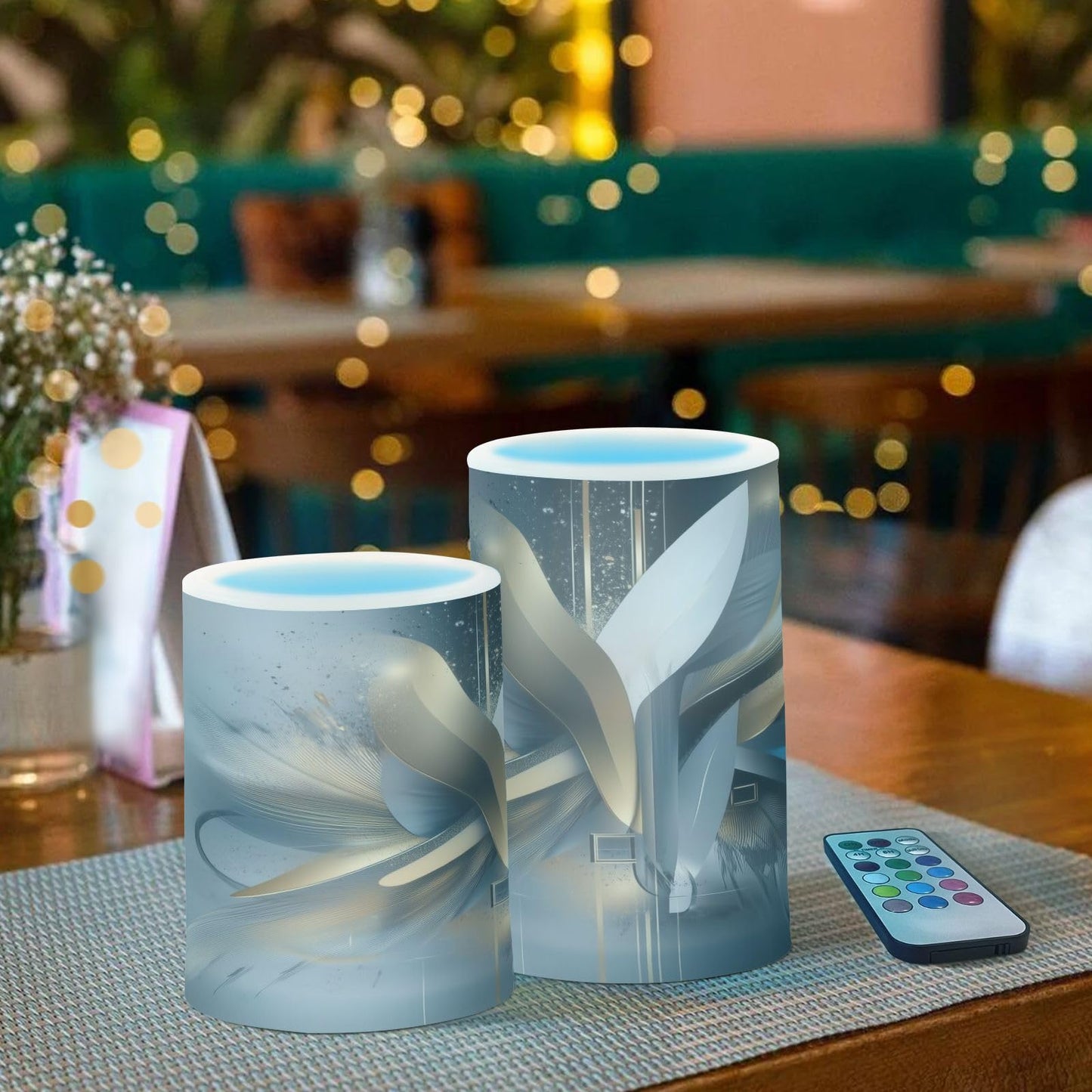 LFICRTAN Abstract Shapes Gold and Black Flameless Candles Battery Operated Color Changing LED Candles with Remote Control Timer Outdoor Indoor 2 Pack