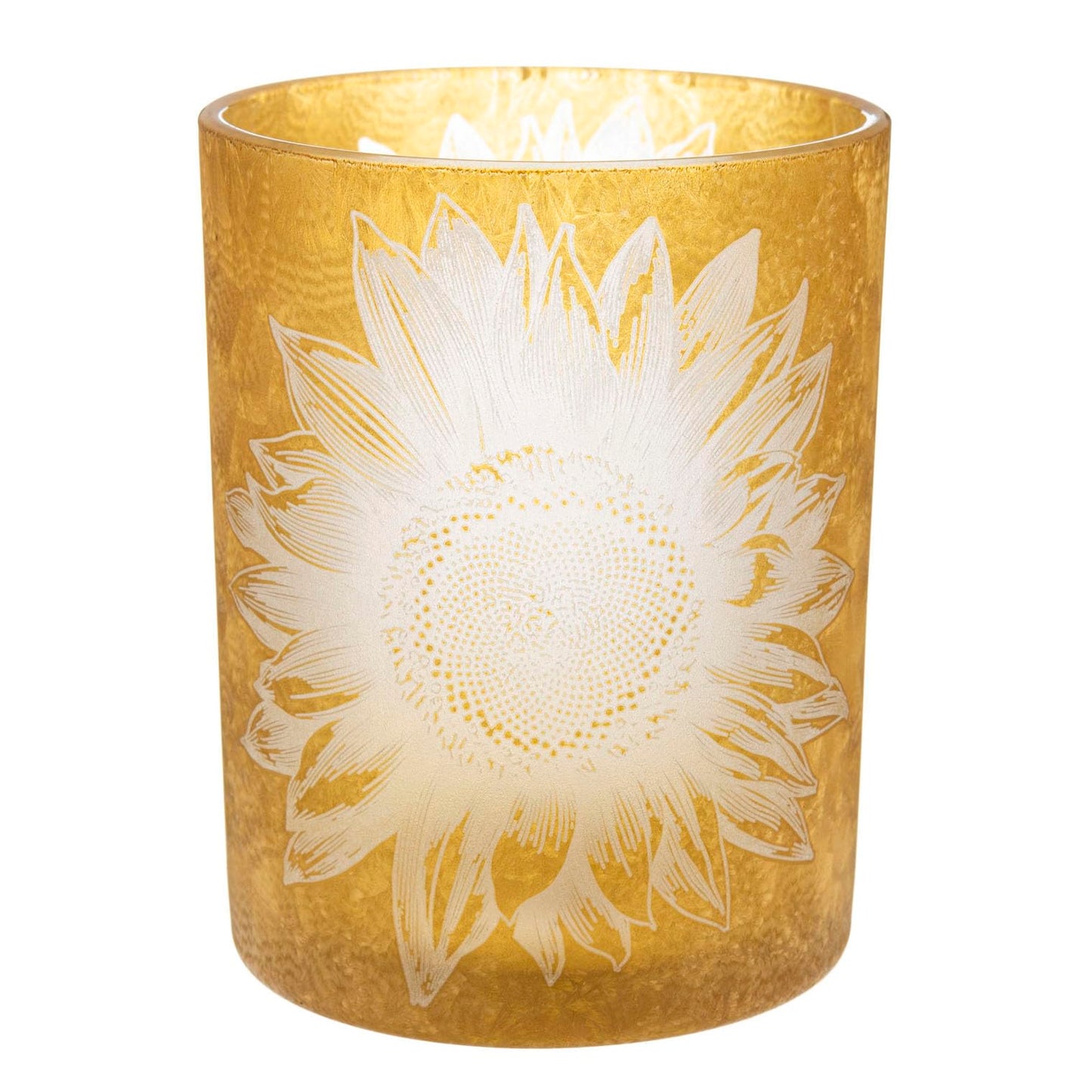Ganz Decorative Tealight Votive Jar Candle Holder Container 4 x 5 Inch Frosted Glass Engraved Sunflower