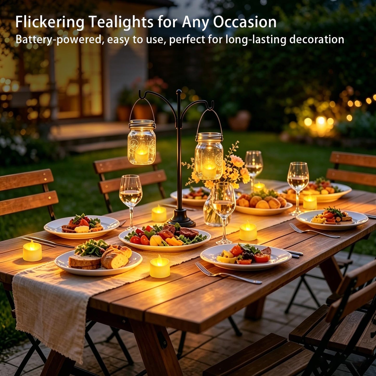 Dual-Flame Flickering Flameless LED Tealight Candles, Ivory 50 Pack Battery Operated Tea Lights with Warm Yellow Glow, 200+ Hour Long-Lasting Fake Candles for Home Wedding Votive Decor