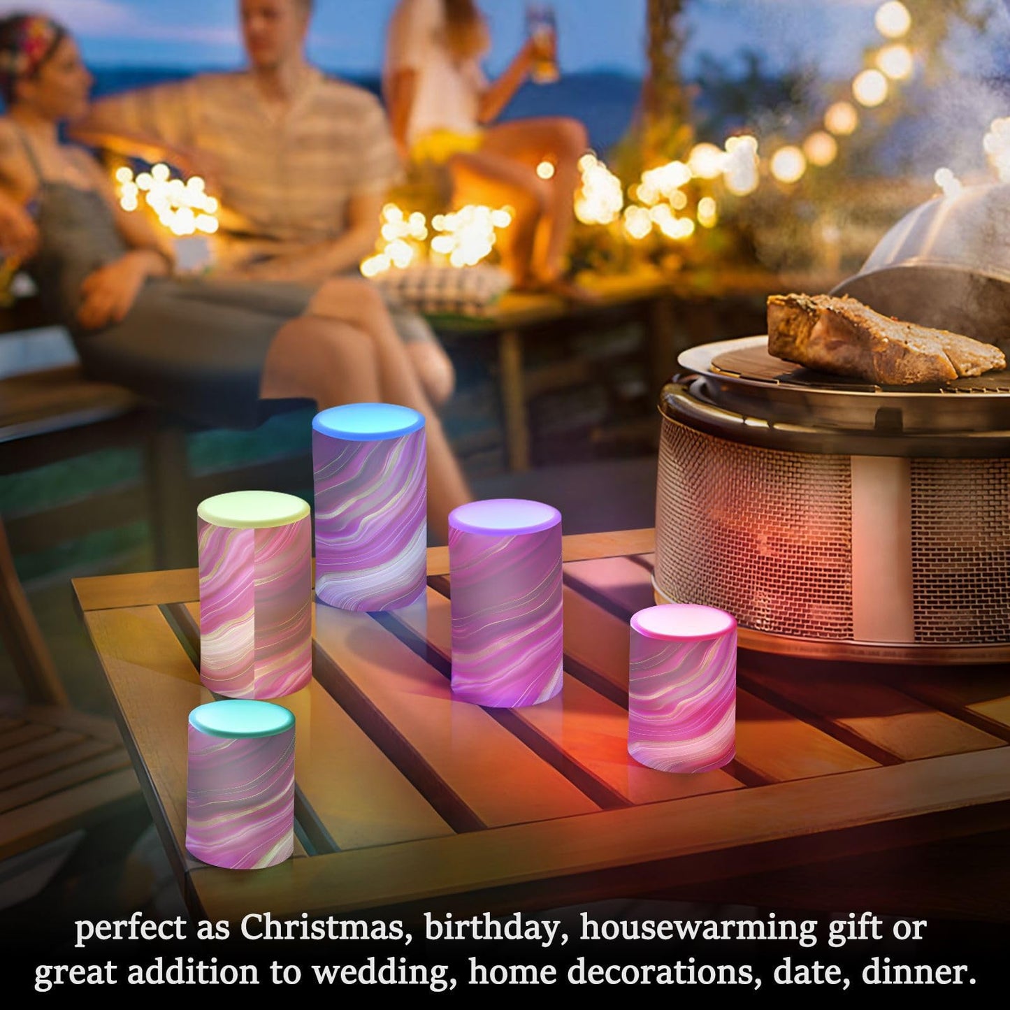 BOENLE Flickering Flameless Candles, Fuchsia Gold Fluid Marble LED Candles with Remote Timer, Set of 2 Battery Operated Candle for Valentine Wedding Birthday