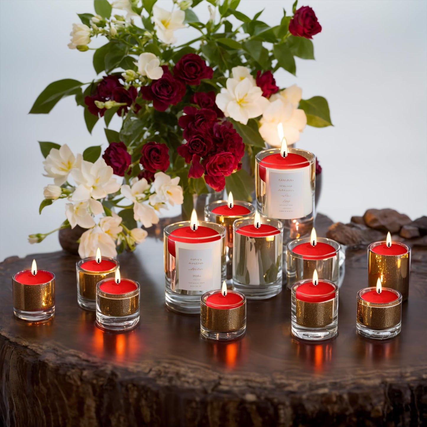 20 Pcs Floating Candles Centerpieces, 1.5 Inch Unscented Floating Candles, Warm Tealights Candles for Wedding, Night, Christmas, Valentine's Day,Home Decor and Party Decoration (Red 20pcs)