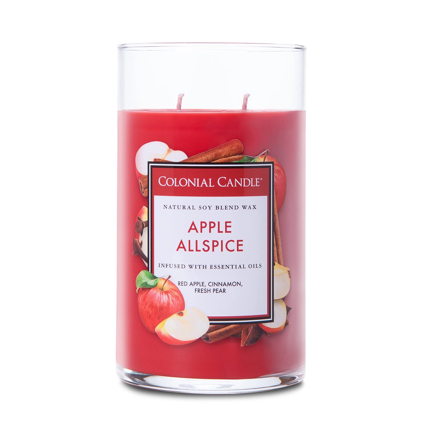 Colonial Candle Apple Allspice Scented Jar Candle, Classic Cylinders Collection, 2 Wick, Red, 19 oz - Up to 120 Hours Burn