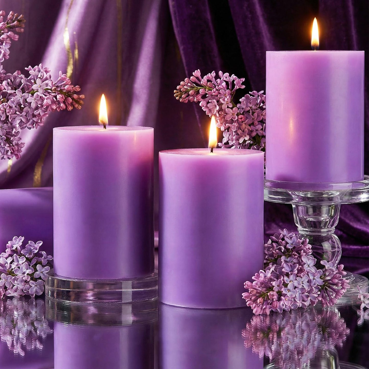 4 Pack Lilac Scented Soy Pillar Candle 2.8x4In,240H Long Burn,Natural Spring Floral Aromatherapy Hand-Poured Candles for Stress Relief,Relaxation & Home Decor,Mother’s Day Gifts,Smokeless & Non-Toxic