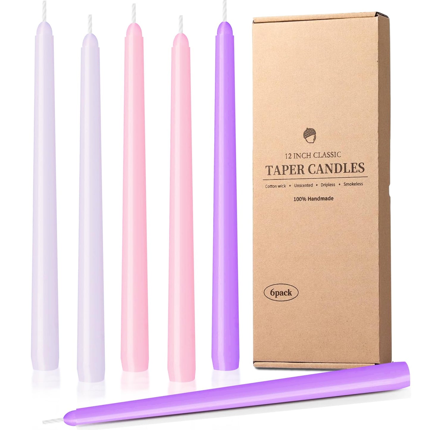 W&LESVAGO 12 Inch Pink-Purple Taper Candles Set of 6 Unscented Smokeless Long Tall Tapered Candle for Candlesticks Sticks Wedding Advent Home Decor Dinner Christmas