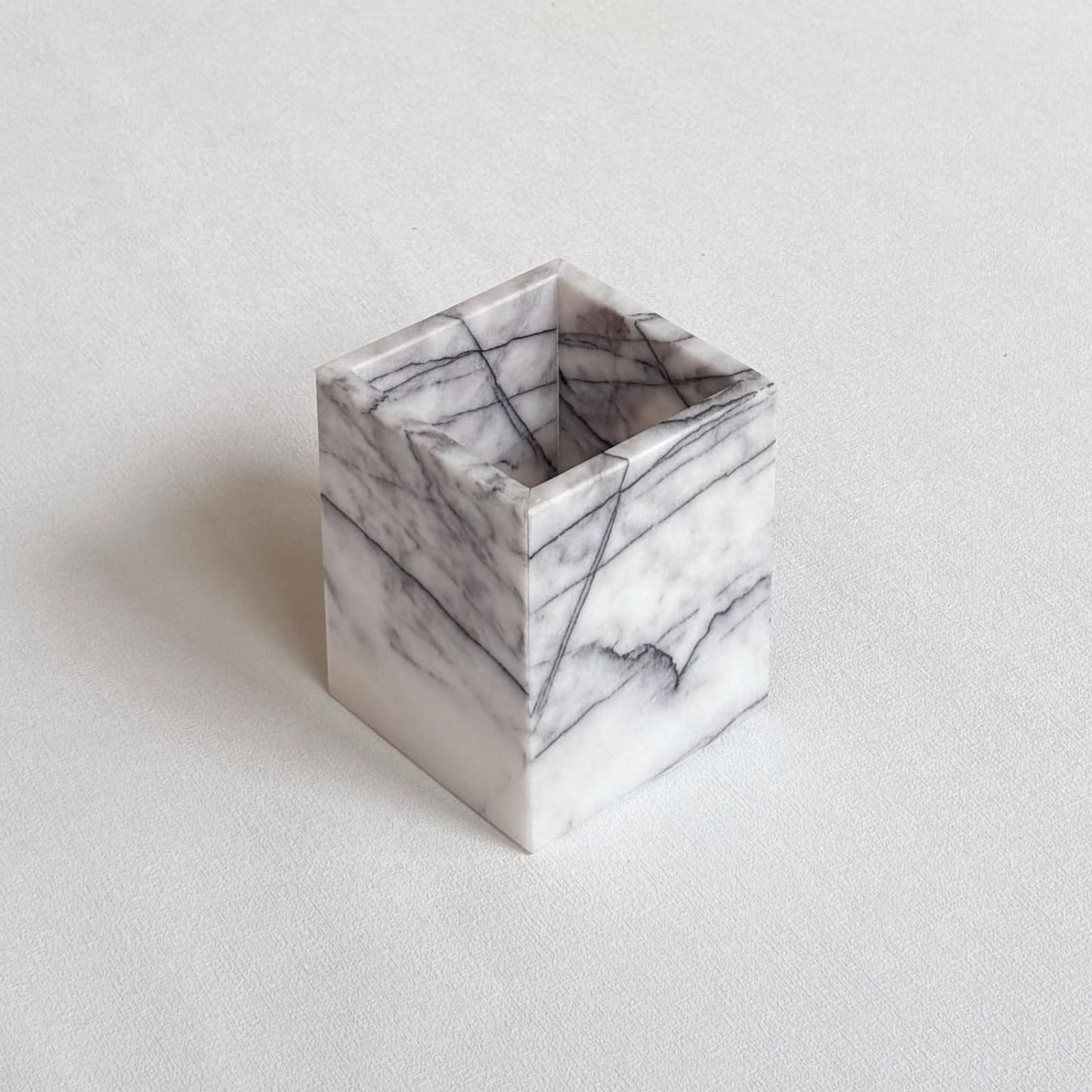 StonePlus Natural Marble Stone Square Storage Container Empty Vessel Holder Cup for Candle/Pens/Sundries items (Lilac Marble)