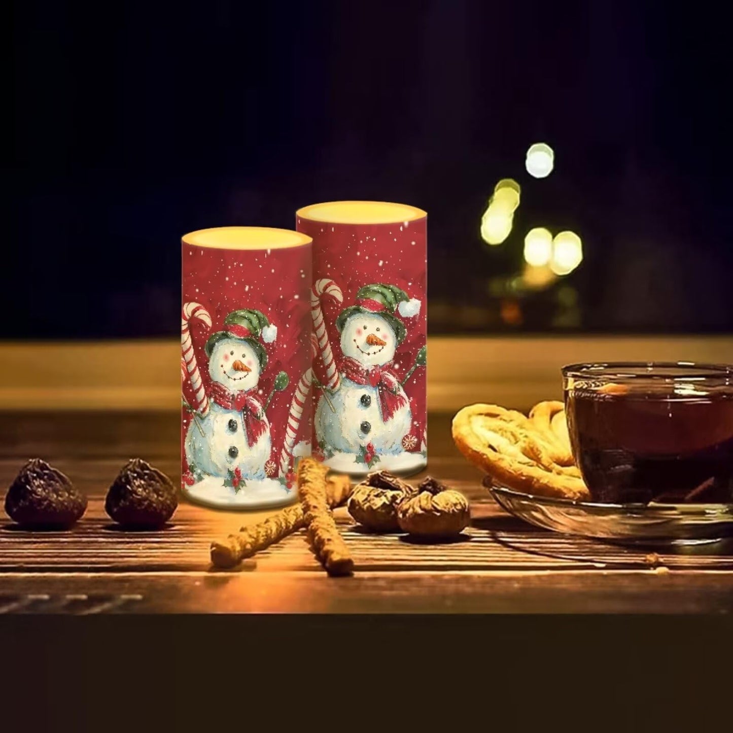 Luarisgur Christmas Snowman Flameless Candles with Remote Red Christmas Decorations Battery Candles Flickering LED Candles with Remote for Home Party Holiday Xmas Decor Electric Fake Candles