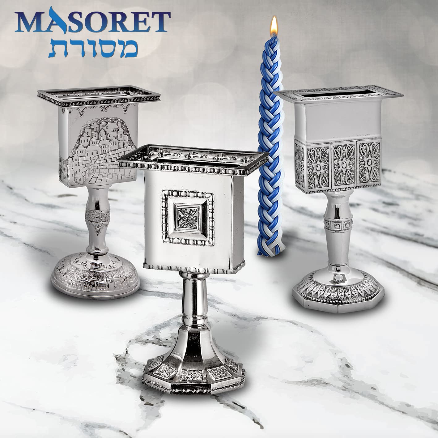 MASORET Nickel Havdalah Candle Holder 5.6 Inches Octagon Havdalah Candle Holder, Elegant Jewish Hanukkah Candleholder Stand