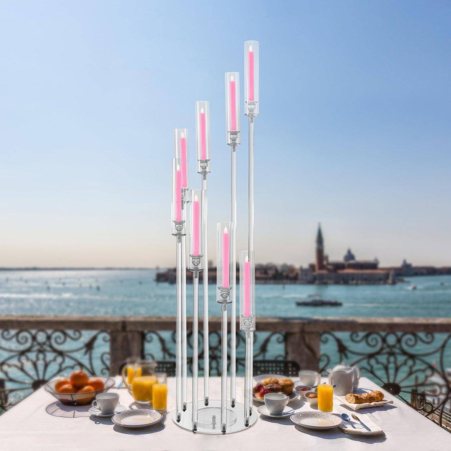8-Head Candle Holder, Table Candelabra with 8 Arms Centerpieces Decorations, Acrylic Clear Candle Holder, for Weddings, Birthdays, Christmas, Halloween, Party Event, Centerpieces Decorations