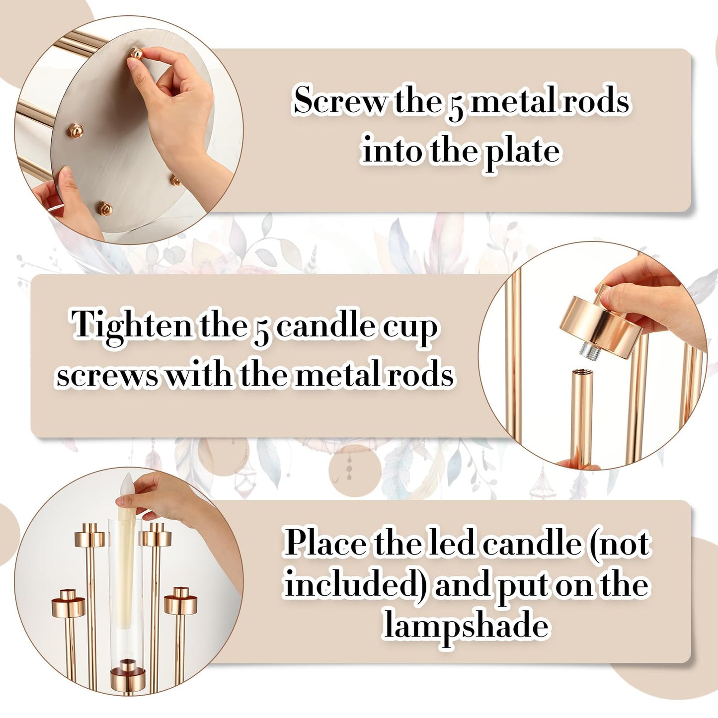 Tandefio 4 Set 5 Arm Gold Candelabra Centerpieces for Table, 35'' Tall Wedding Metal Candlestick Floor Holder Acrylic Clear Lampshades with 20 LED Candles for Wedding Party Event Table Fireplace Decor