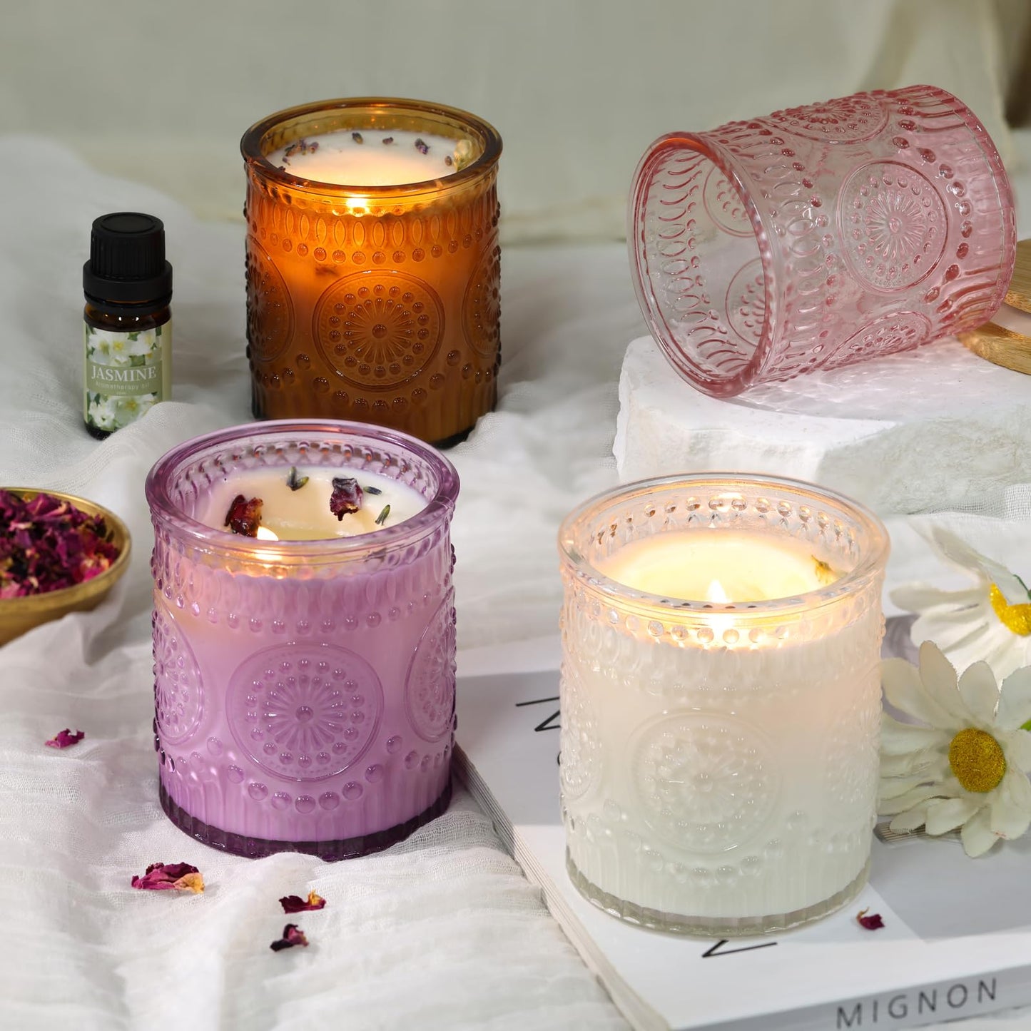 DARJEN Candle Making Kits - Soy Candles Making Supplies for Adults Including 4 Candle Jars(Clear, Pink, Amber, Purple), Candle Tins, Wax, Scents, Dried Flower & More, DIY Arts & Crafts Kits Home Decor