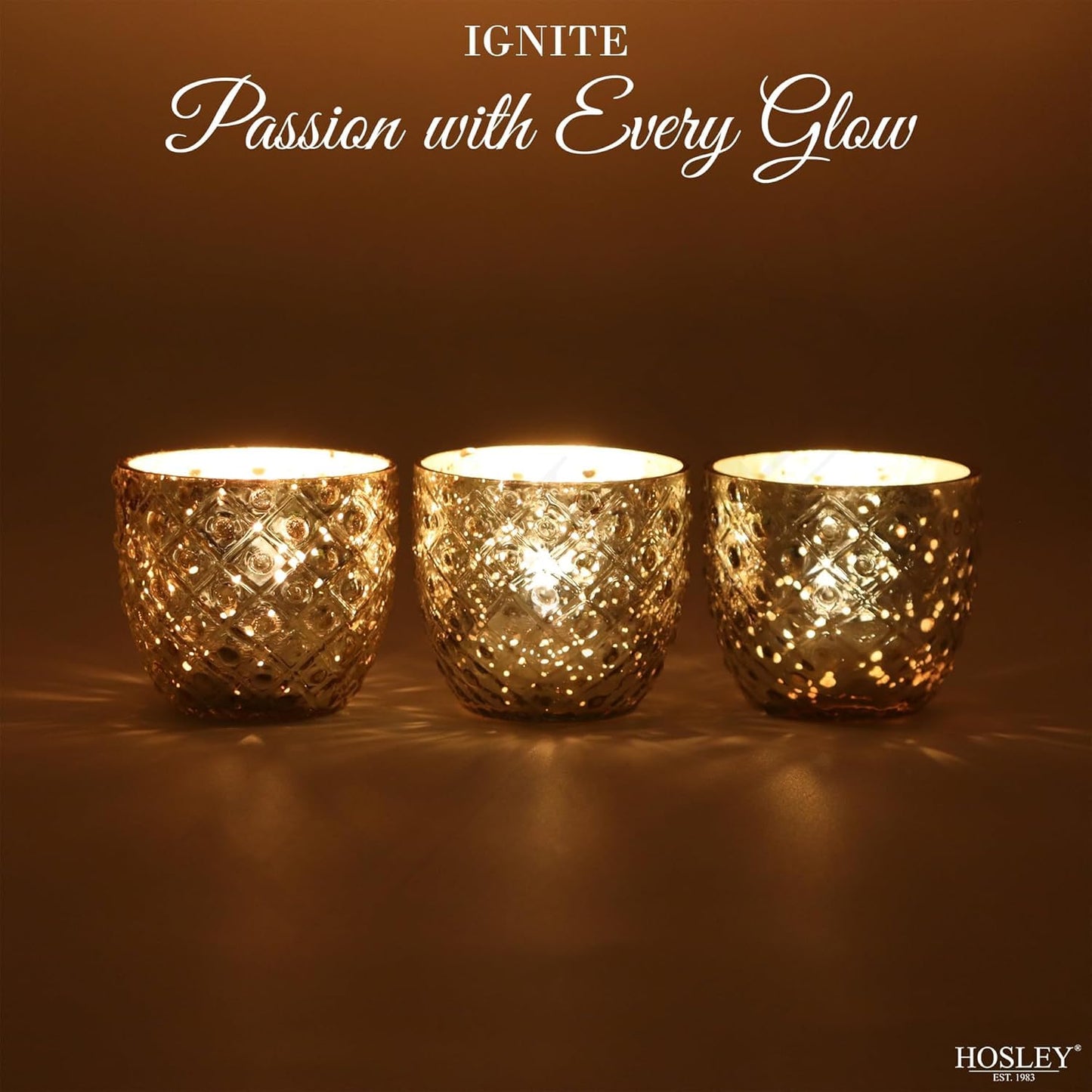 Hosley Set of 6 Antique Gold Speckled Metallic Glass LED Votive Tealight Candle Holder 2.75 Inches Ideal for Bridal Weddings Parties Special Events Spa Aromatherapy Mini Flower Pots O3