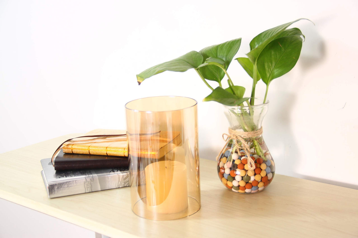 KETE Colored Glass Cylinder Candle Holder Bottomless Borosilicate Glass Globe Lamp Shade Replacement (AMBER,3.5x8)