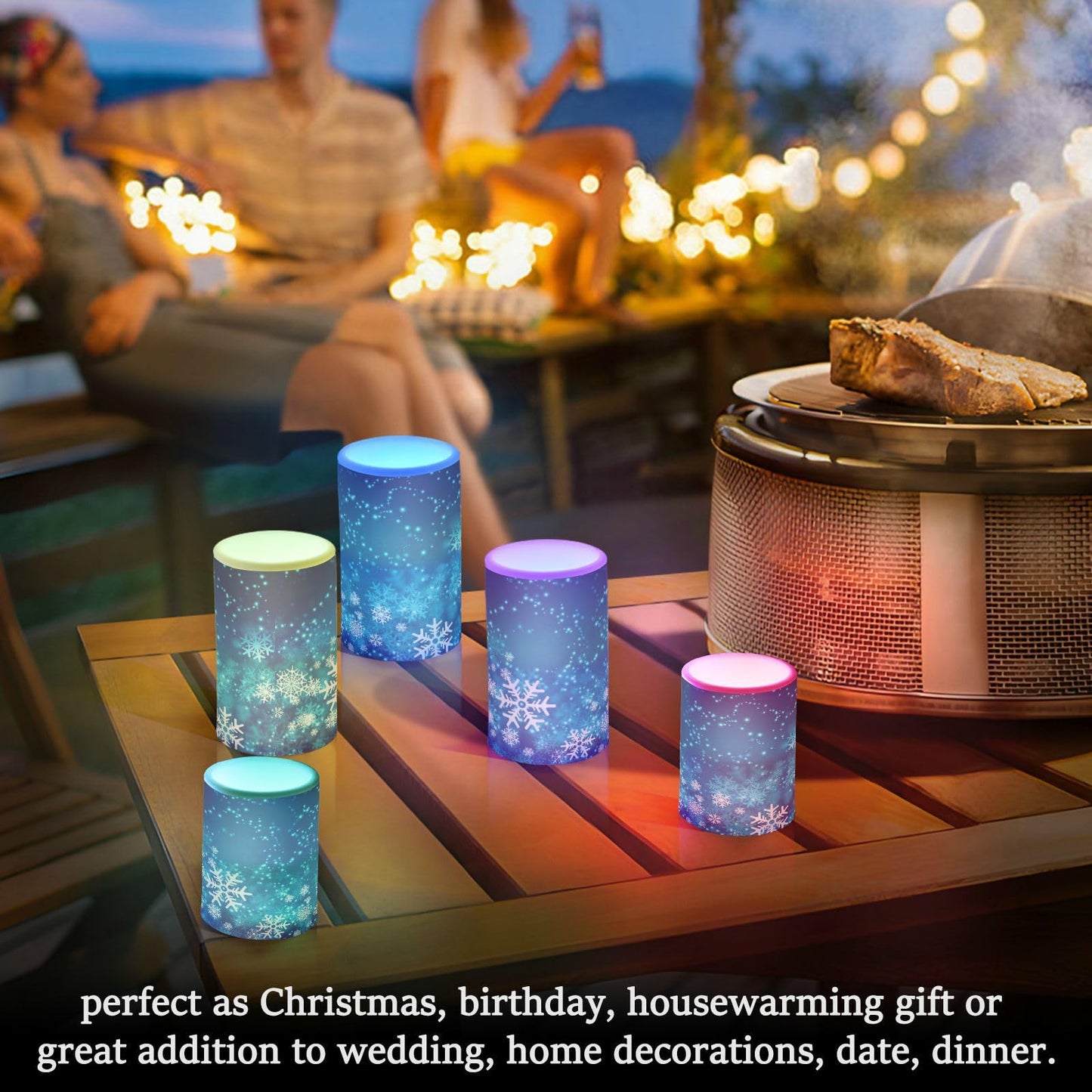 ALAZA Christmas Blue Glitter Snowflakes Flickering Flameless Candles Battery Operated with Remote Timer,Tea Light Candles LED Pillar Votive Candles Set of 2 for Outdoor Indoor Decorations