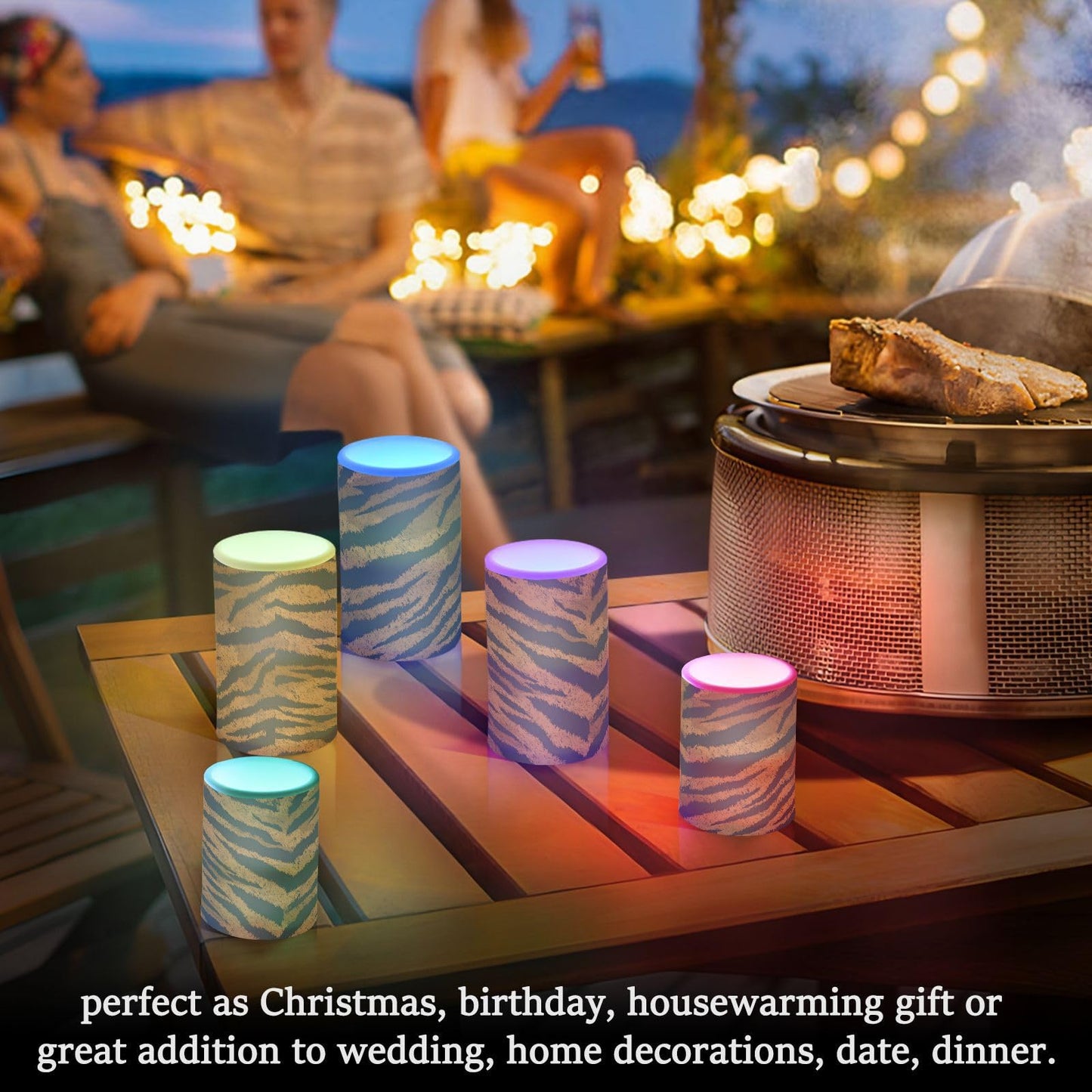 panksolu Flickering Flameless Candles, Tiger Skin Print LED Candles with Remote Timer, Battery Operated Candle forWedding Halloween Christmas Decor - Set of 2