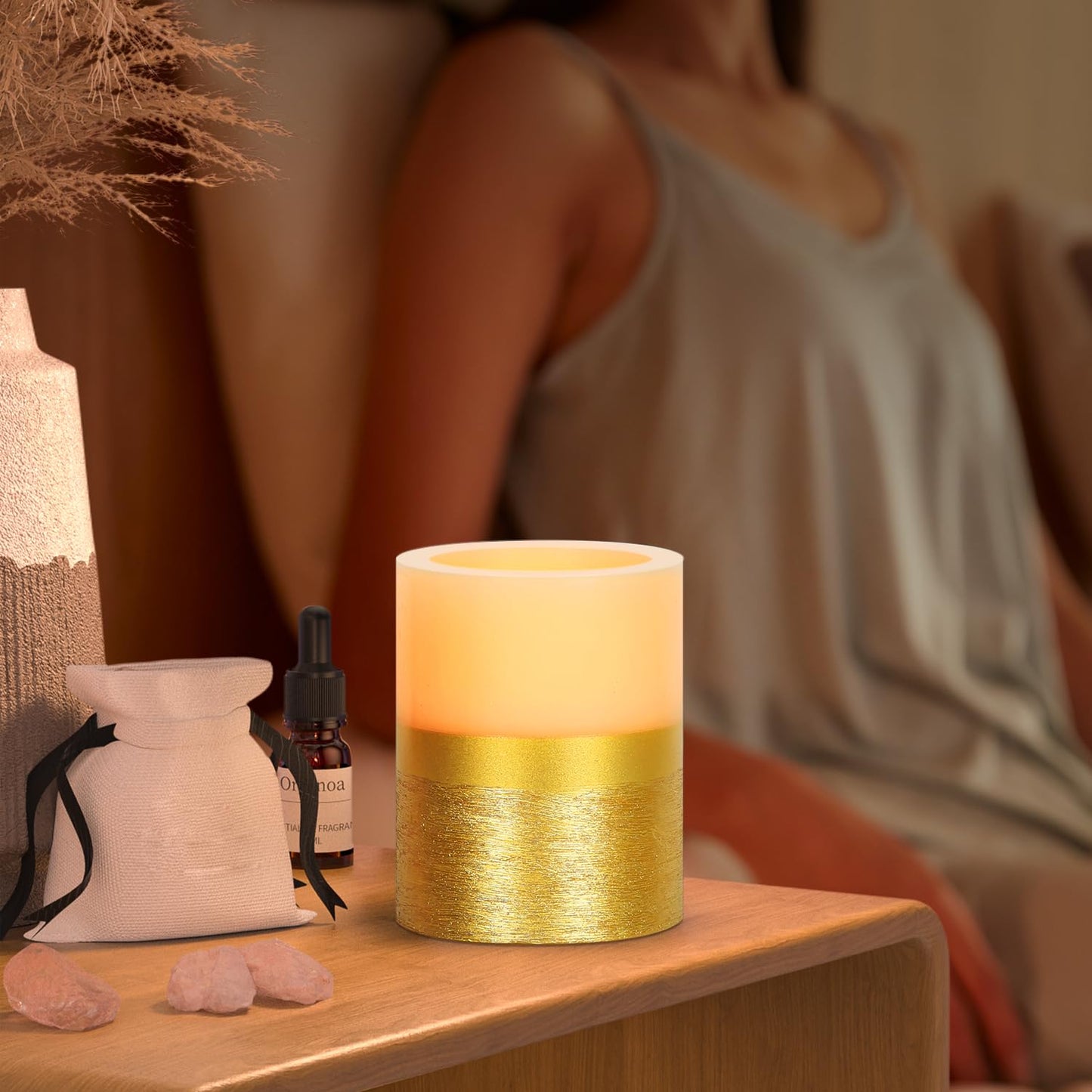 Flickering Flame LED Pillar Candle, Gold Flameless Candle with Timer, 5 Inches Height, Home Decoration, Party Celebration