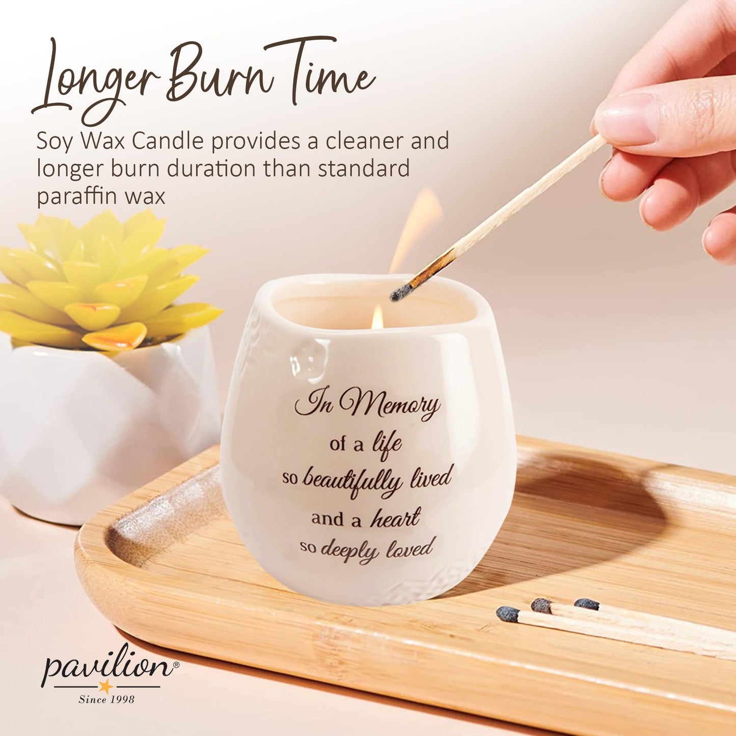 Pavilion 'In Memory, Beautifully Lived' 19178 - White Ceramic Candle with Soy Wax in a Delicate Floral Scent, Thoughtful Sympathy, Remembrance, and Condolence Gift - 8 Ounces