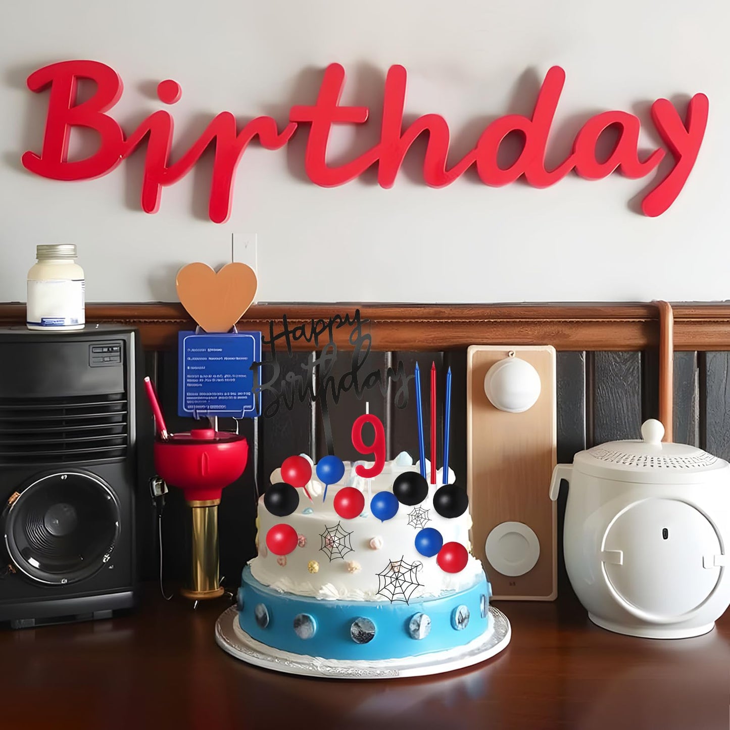 Yerliker 34 Pcs Happy Birthday Cake Toppers Decorations Birthday Candles DIY Cake Decor for Men Women Wedding Anniversary(Blue Red Black)