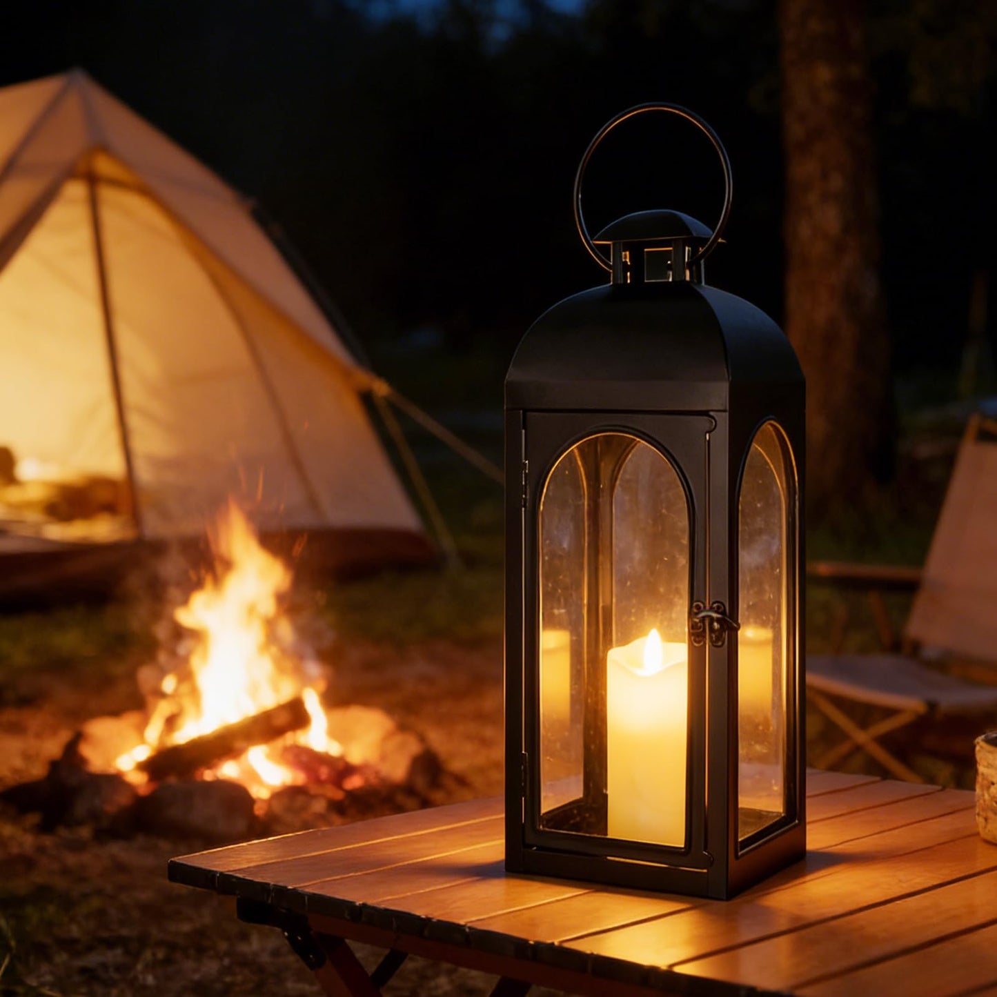 Damsico Lantern Decorative Indoor & Outdoor, 16.5IN Large Hanging Candle Lanterns, Black Metal Decorative Candle Lanterns, Waterproof Hanging Lantern for Porch Patio Wedding Home