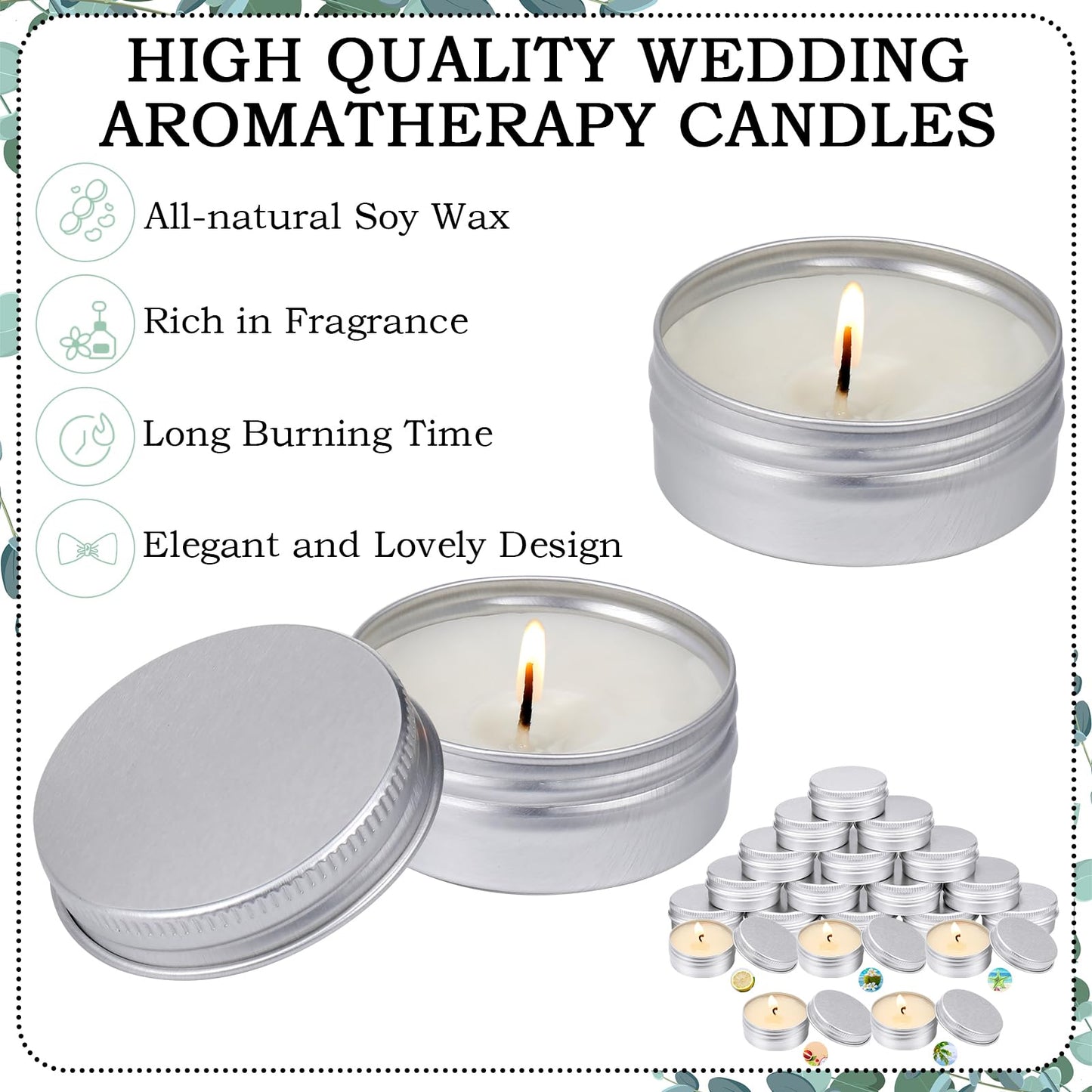 MTLEE 50 Pcs Wedding Scented Candles Gift Travel Tin Candle Aromatherapy Candle for Christmas Winter Baby Shower Favors Wedding Gifts(Cool Flavor)