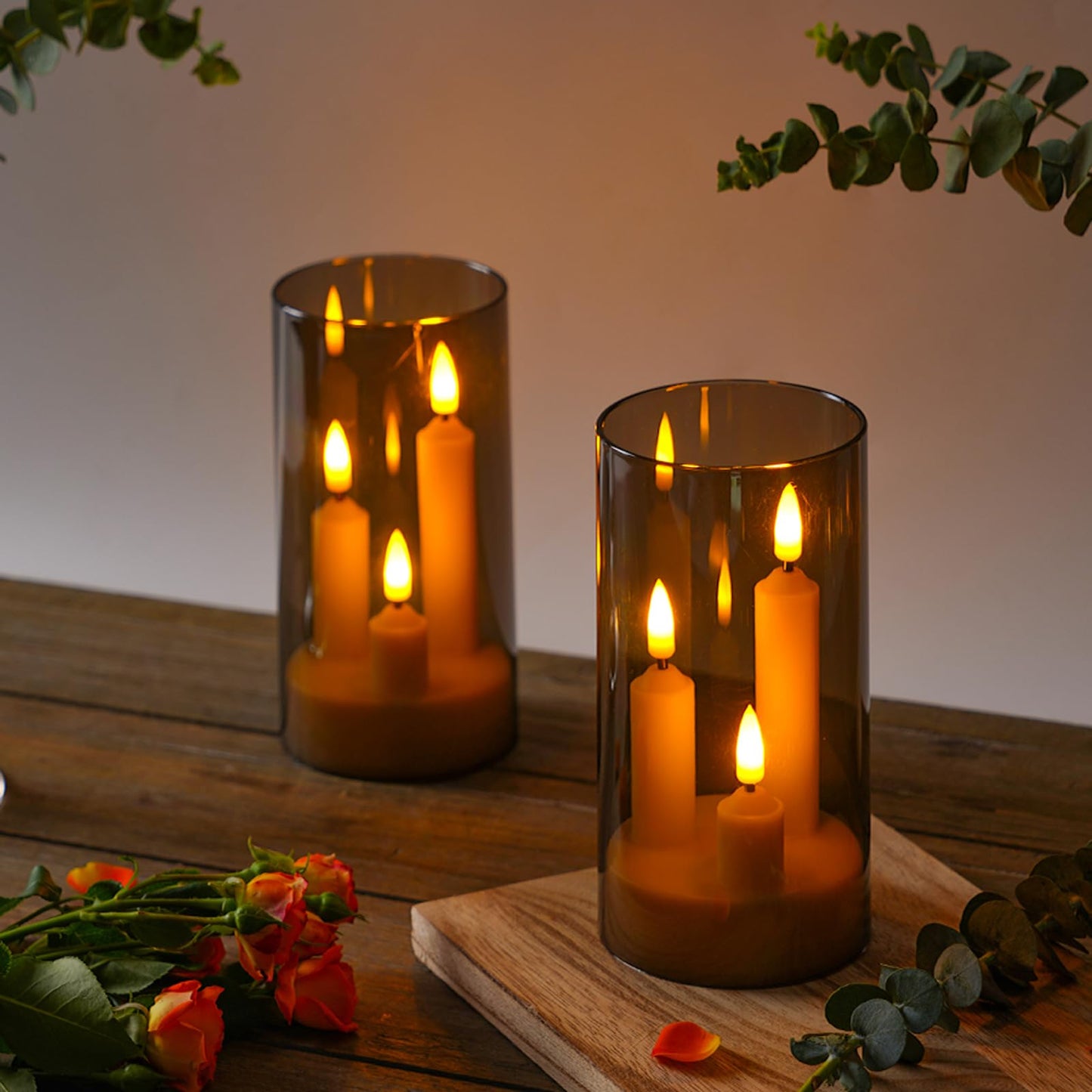 2 Pack 3D Wick Flameless Taper Candles, Gray Transparent Acrylic Cover LED Flickering Candle Lights, Remote Control Battery Operated Electric Candles for Home Wedding Christmas Party Table Decor.