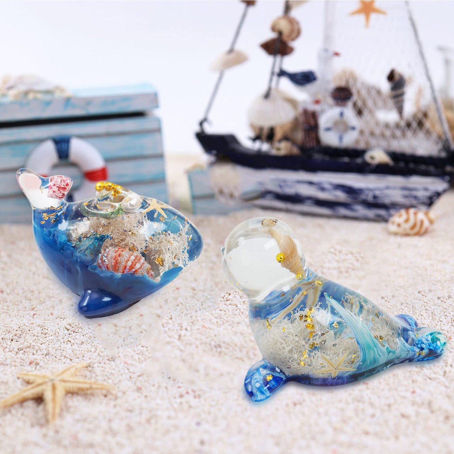 Voaesdk 2Pcs 3D Dolphin Seal Resin Molds Silicone, Cute Whale Sea Dog Epoxy Resin Moulds, Large Ocean Animal Silicone Mold for Resin,DIY Craft,Home Office Cabinets Wall Desktop Decor