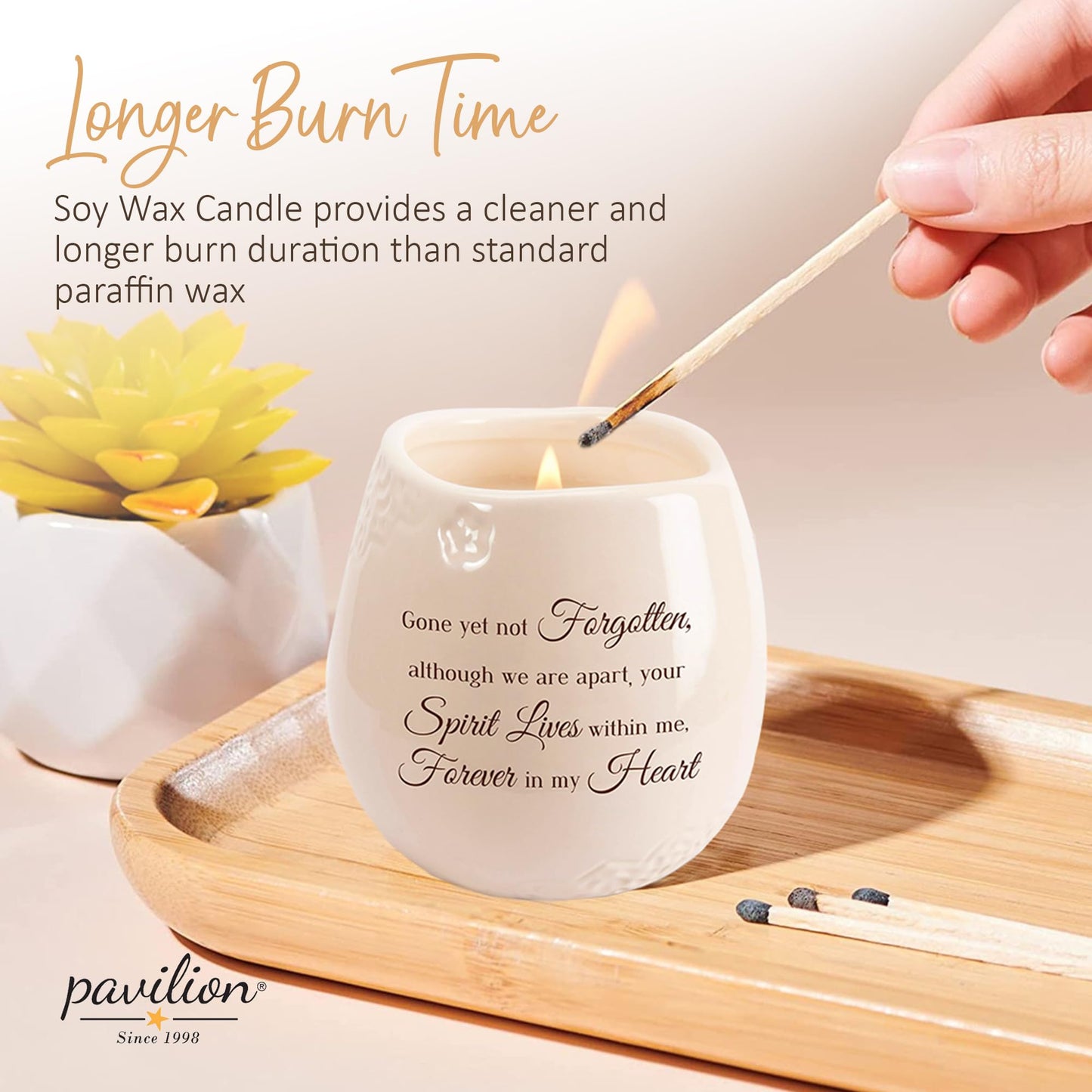 Pavilion - 8 Oz Candle Holder - White Ceramic Candle Jar with 100% Soy Wax Candle Tranquility Scent Gone Yet Not Forgotten Ideal Remembrance Gift for Love One Who Passed - Printed Text & Love Theme