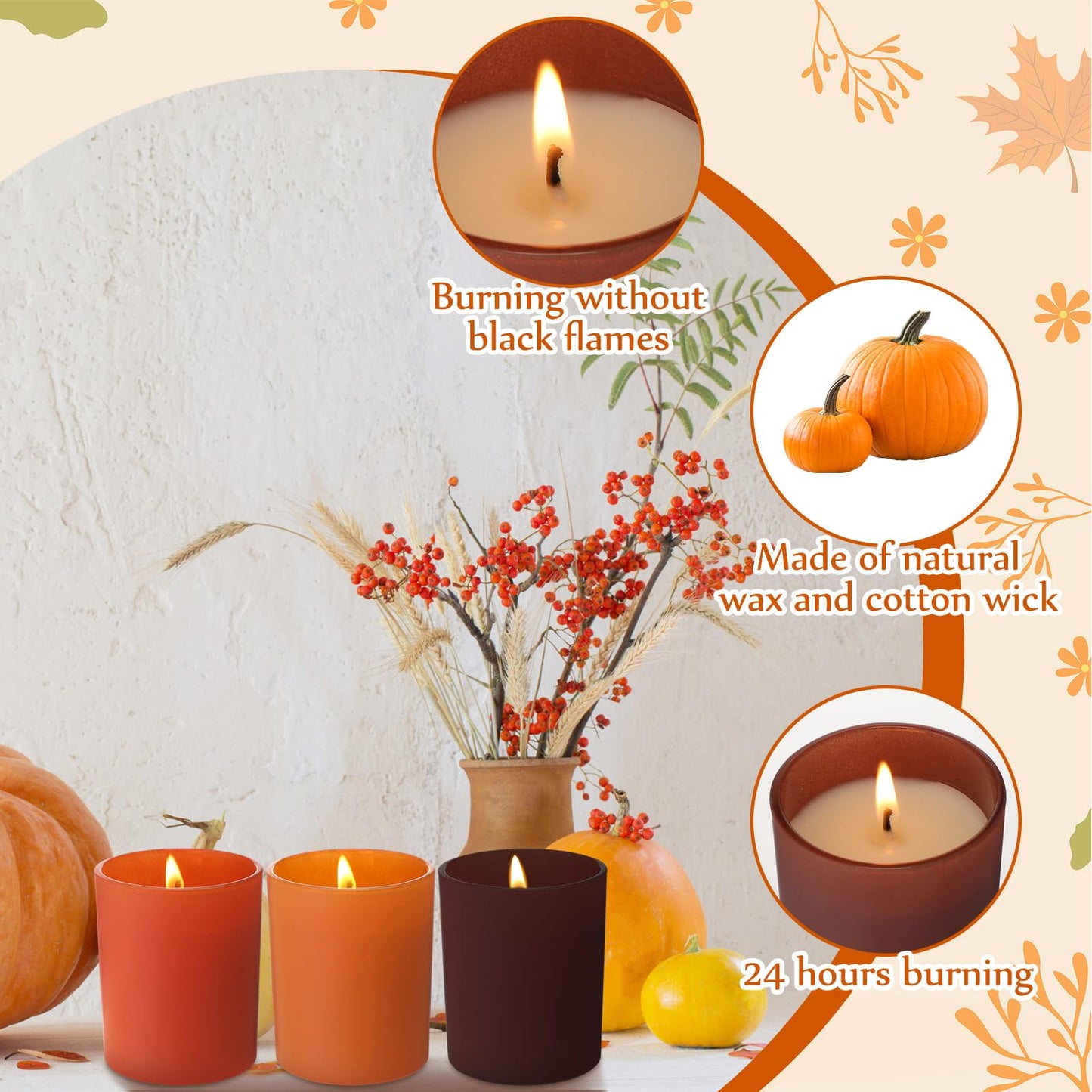 Yuntau 6 Pack Thanksgiving Scented Jar Candles for Home Kitchen 4 oz Scented Natural Soy Wax, Thanksgiving Candle Gifts Set for Women Men Fragrance of Autumn Pumpkin Wreath Apple