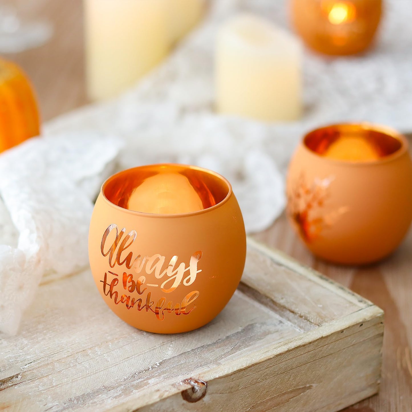 WDHODEC Thanksgiving Candle Holders 6 Pieces Orange Pumpkin Glass Votive Candle Holder for Fall Wedding, Party, Table Centerpiece Décor Thanksgiving Decorations Indoor and Outdoor