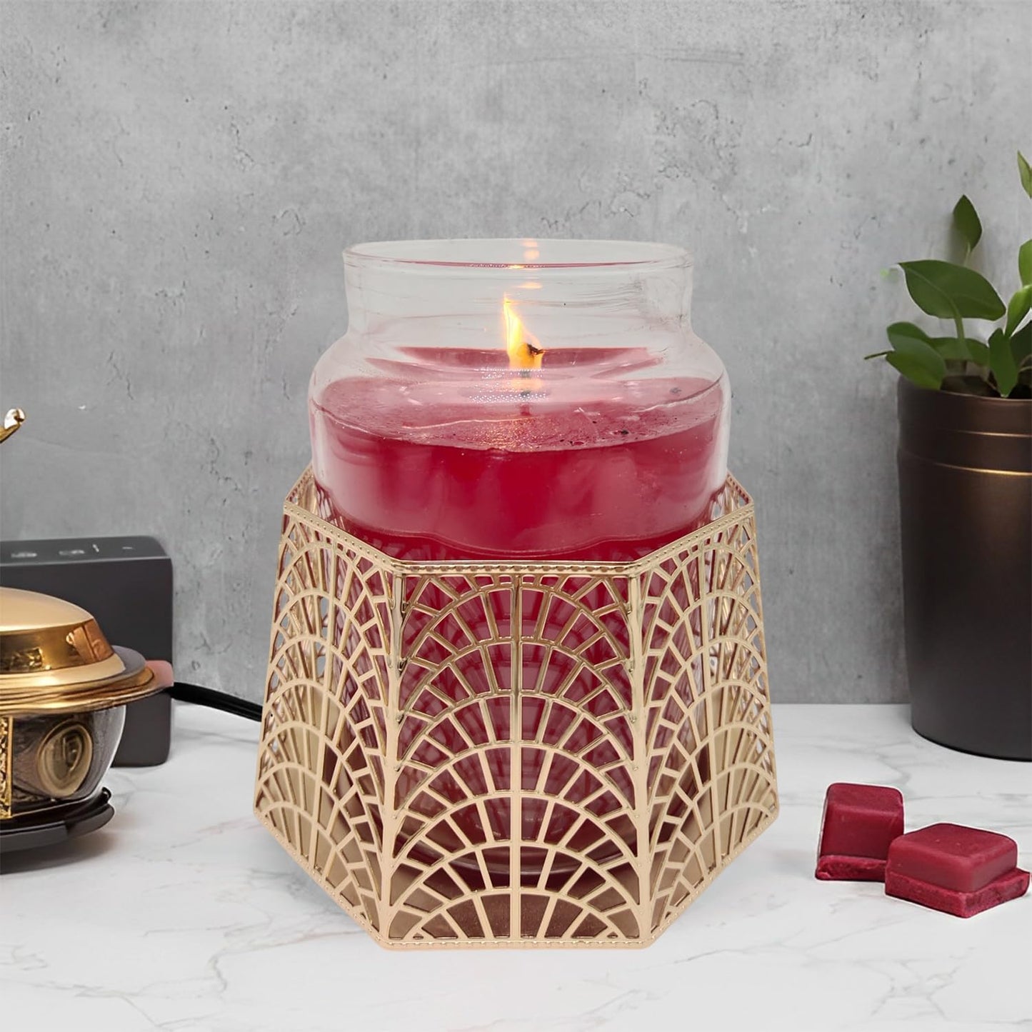 Dorephine 3 Wick Candle Holder, Shell Design Candle Jar Holder for 4-Inch Diameter Jars (5.25" D x 3.5" H) (Rose Gold)