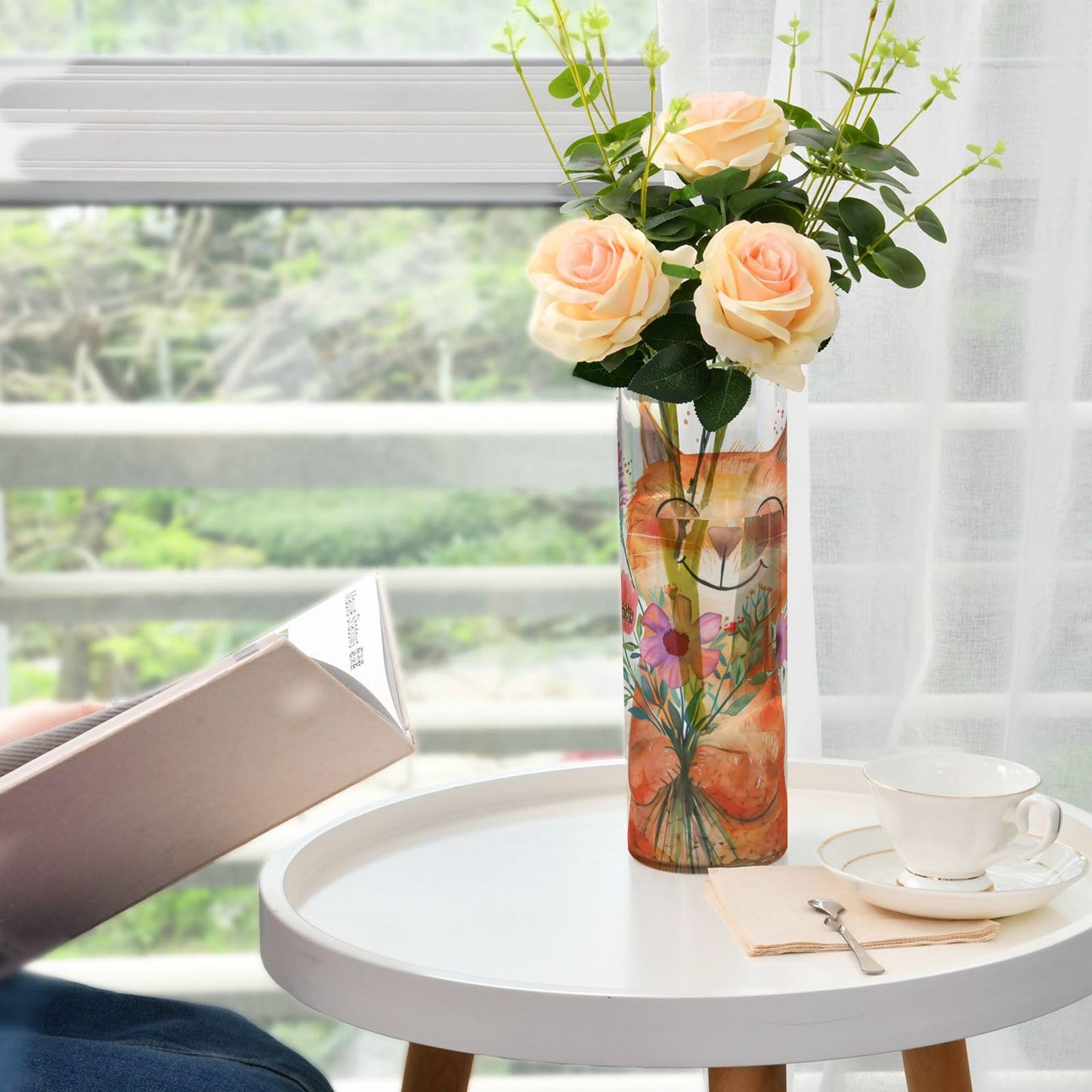 Cartoon Orange Cat Flower Vase Bud Vase Home Decor for Dining Table Office Bedroom Living Room