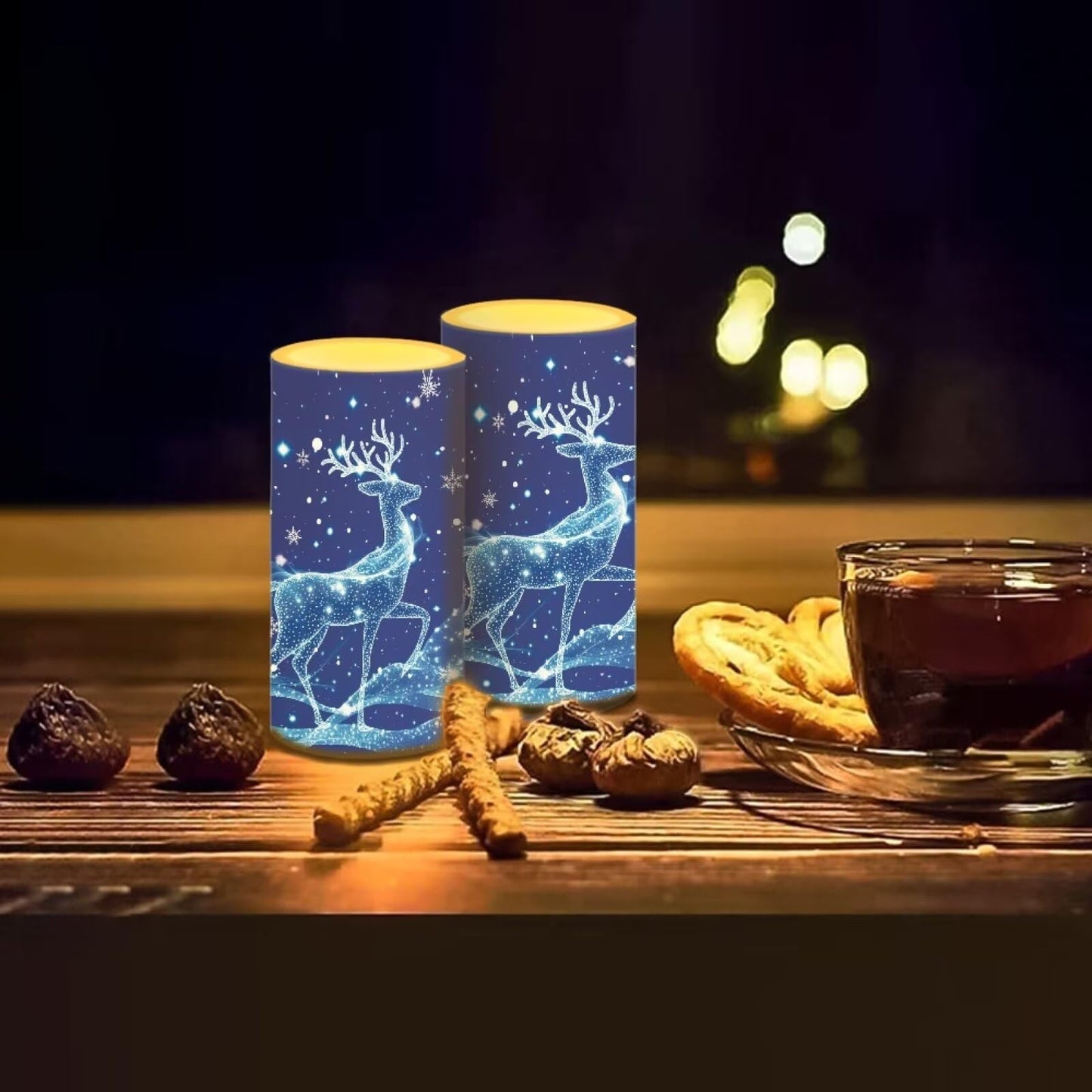Luarisgur Christmas Bedroom Decor LED Candles with Remote Deer Patterns Flameless Pillar Candles Battery Operated with 18-Key Remote Timer for Home Indoor Room Decor Xmas Table Decorations
