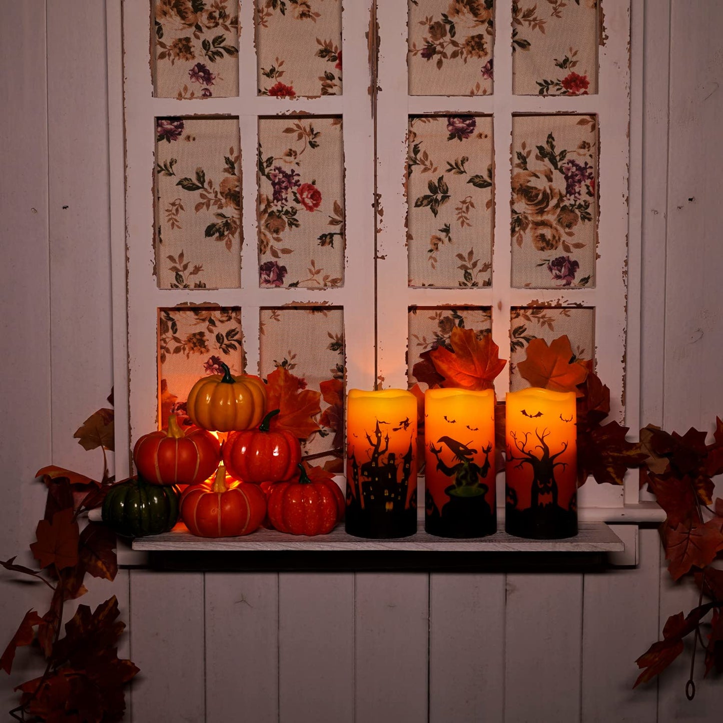 Homemory Halloween Candles, Orange Flameless Candles, Real Wax Flickering Battery Operated LED Pillar Candles with Remote Timers for Halloween Spooky Decoration, Day of The Dead, 3”x6”, Set of 3