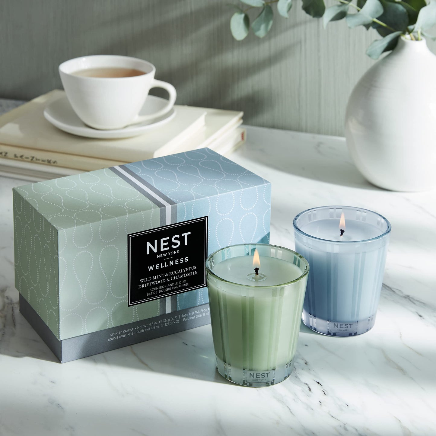 NEST New York Wellness Wild Mint & Eucalyptus and Driftwood & Chamomile Scented Petite Candle Duo, 4.5 Ounces Each, 1 Set