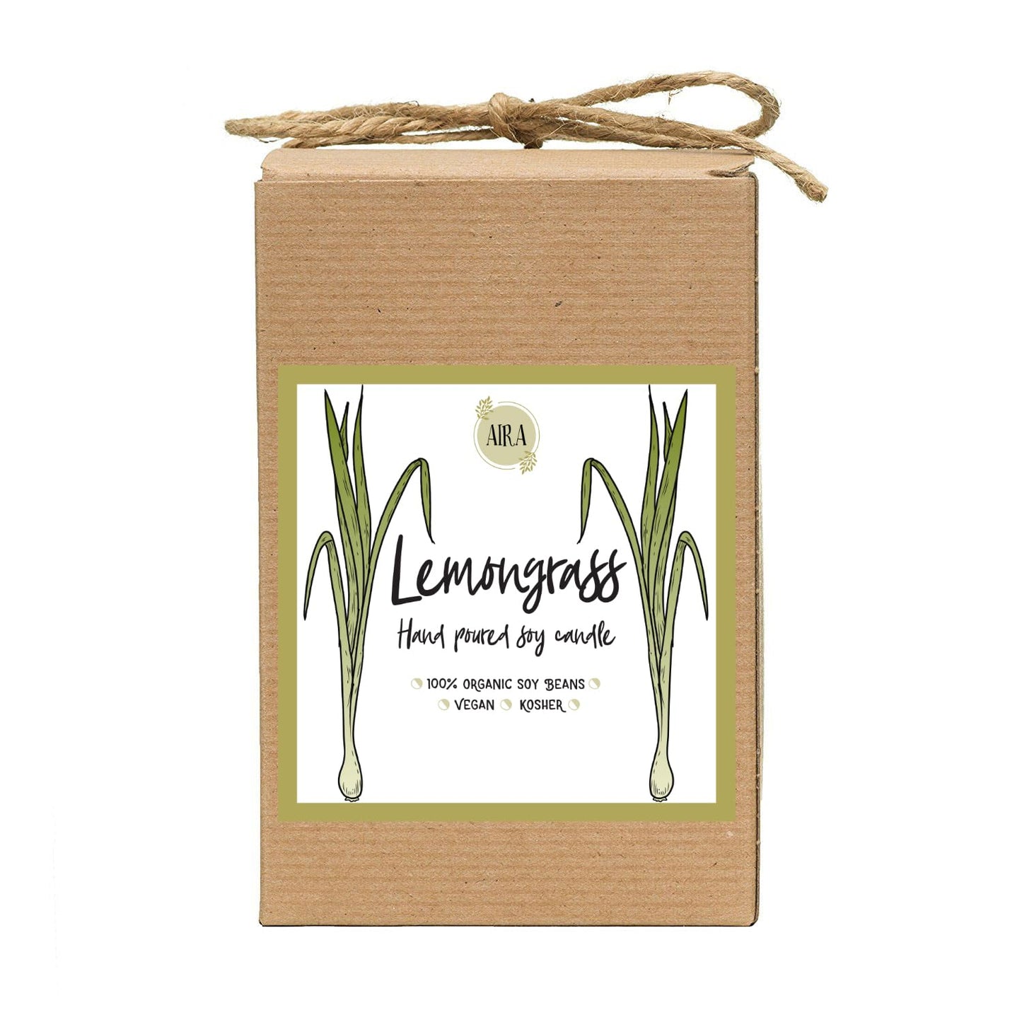 Aira Soy Candles - Organic, Kosher, Vegan, in Mason Jar w/Therapeutic Grade Essential Oil Blends - Hand-Poured 100% Soy Candle Wax - Paraffin Free, Burns 110+ Hours - Lemongrass - 16 Ounces