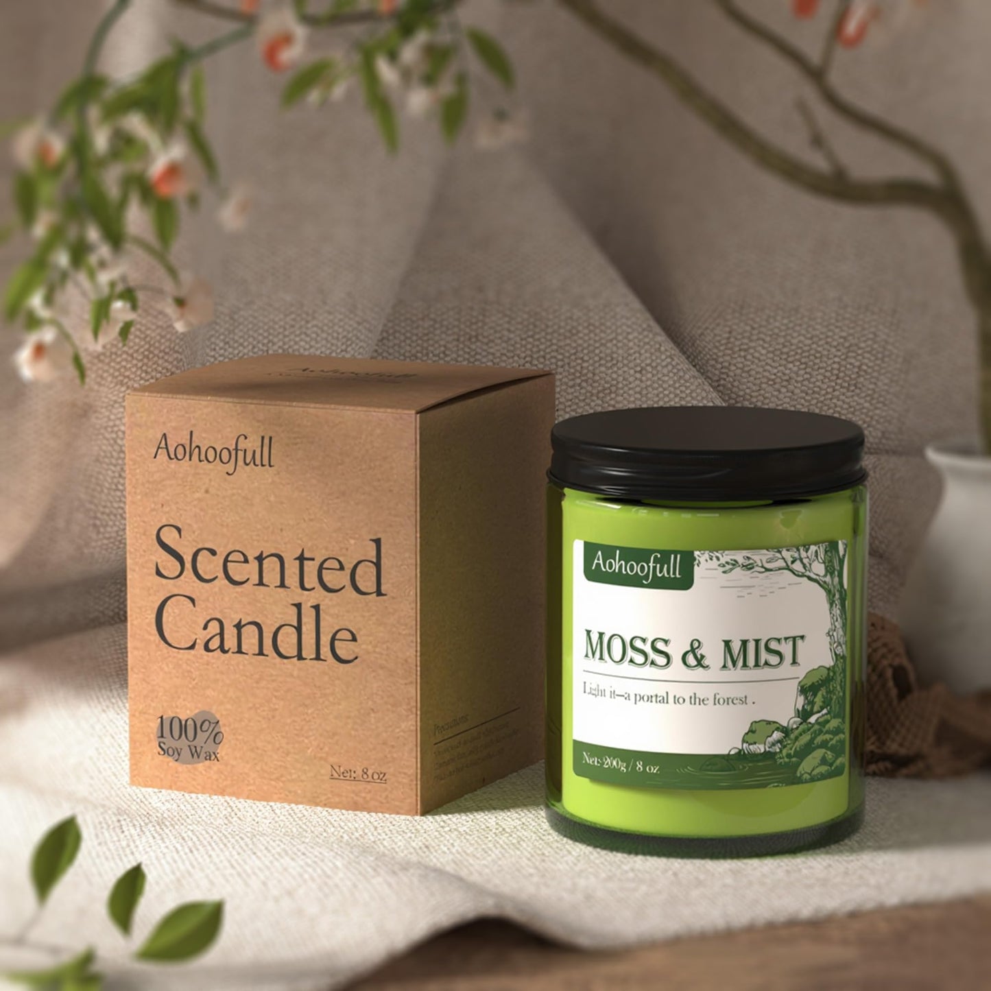Aohoofull Soy Candles for Home Scented,Fall Candle 4oz 20 Hours Burn Moss & Mist Aromatherapy Candle Gift for Stress Relief, Meditation, Yoga, Relaxing SPA, Reusable Jar for Women Men
