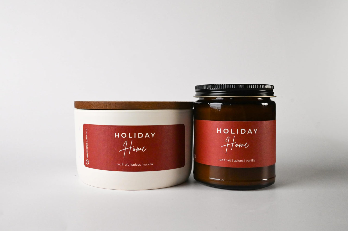 Milkhouse Candle Company Holiday Home Soy Candle - Red Fruit | Spices | Vanilla Scented - 10 oz Signature Statement Candle with Lid, 20+ Hour Burn Time, Made in the USA