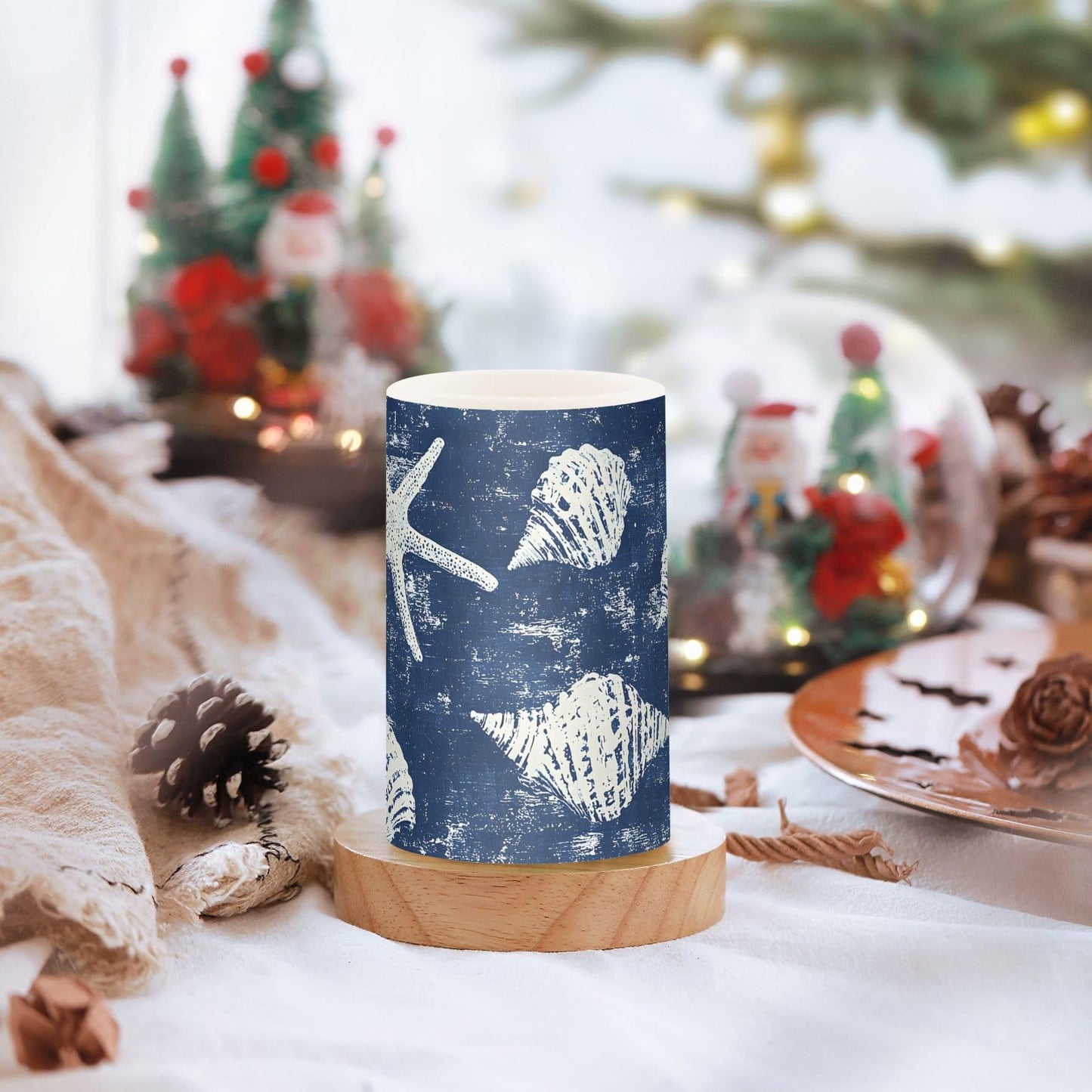 ALAZA Flickering Flameless Candles Navy Seashore Nautical Coastal Battery Operated Candles with Remote Timer LED Pillar Votive Candles Set of 2 for Holiday Decor