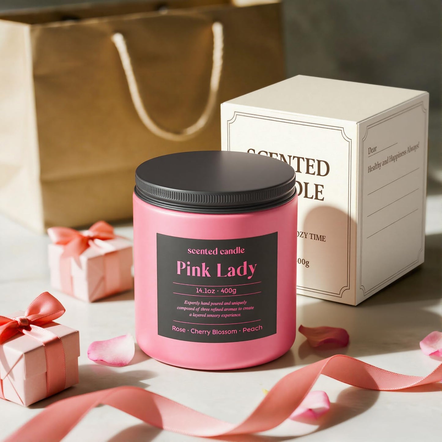 CHILLFLAME Candles for Women, 14.1 oz Scented Candles for Home, 2 Wicks Blended Scents Birthday Candles Gifts for Mom, Wife, Teachter, Girlfriend (Rose+Cherry Blossom+Peach)