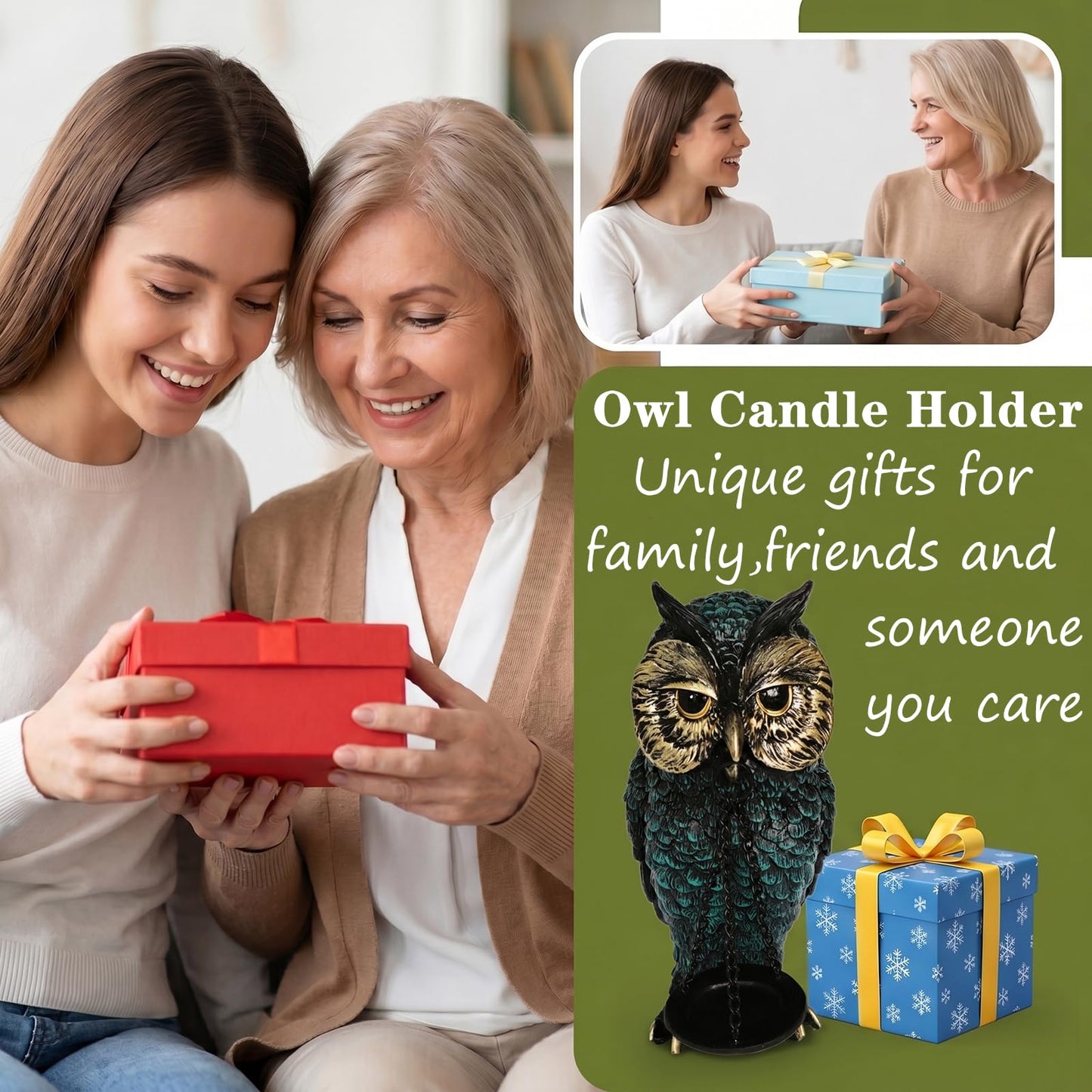 Gothic Home Decor Owl Candle Holder Tealight Stand Resin Statue for Living Room Bedroom Halloween Spooky Ornaments Unique Bird Decor Blue