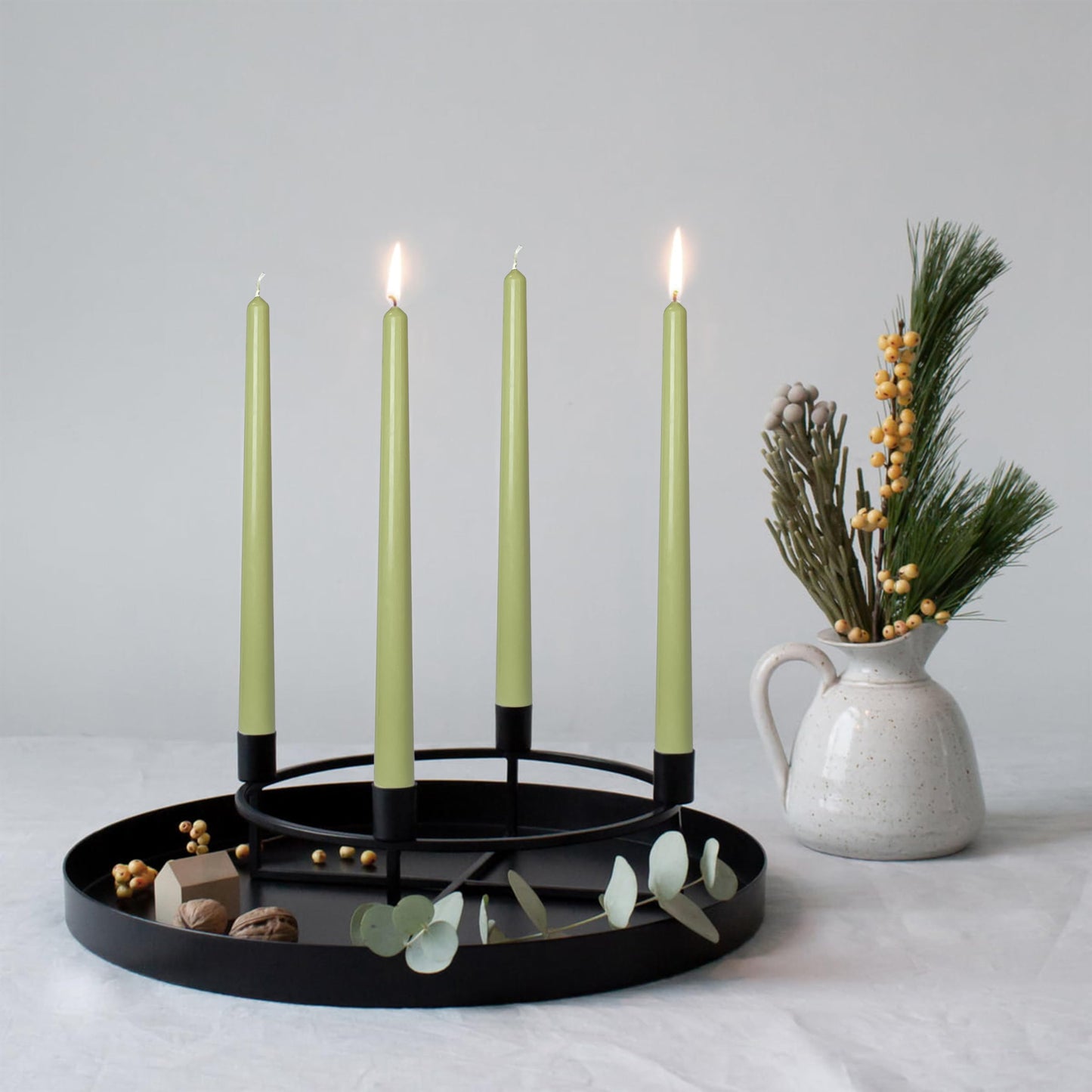 Moss-Green Taper Candles 10 Inch Unscented Candles Smokeless Handmade Dinner Tall Taper Candlesticks for Home Decoration Wedding Holiday Set of 4