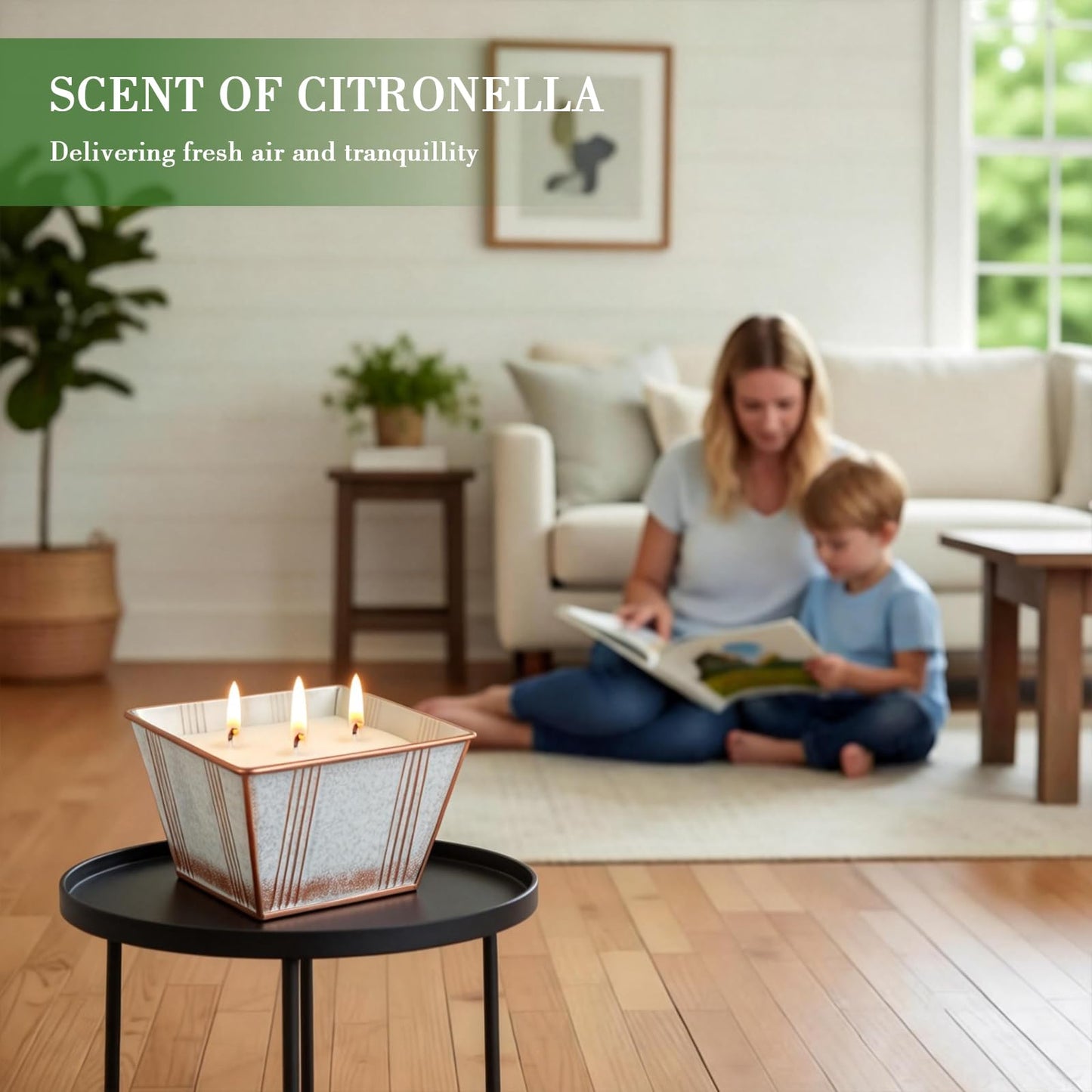 Citronella Candles Outdoor, 24OZ Large Size 3-Wick Citronella Candles, 2 Pack Lemongrass Candle, Natural Soy Wax Candle, 120 Hours Long Burning Candle for Patio Garden Camping Indoor Home Decor