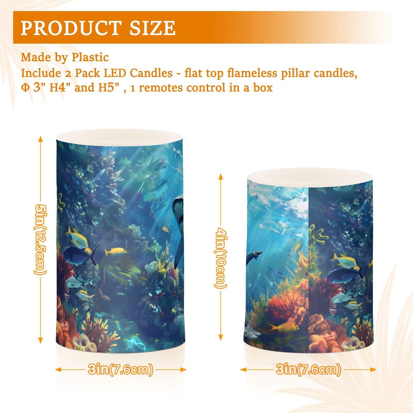ALAZA Shark Ocean Flameless Candles, LED Pillar Candles with Remote Timer, Battery Operated Candles Set of 2